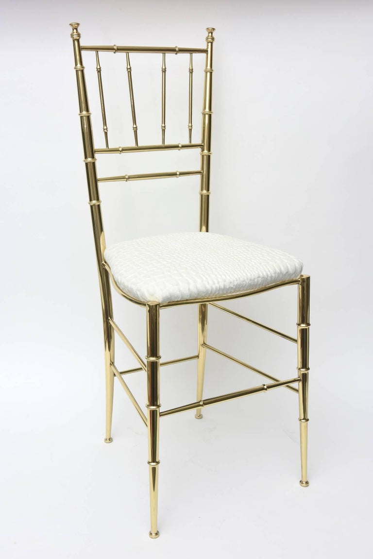 Italian Midcentury Chiavari Faux Bamboo Brass and Upholstered Side