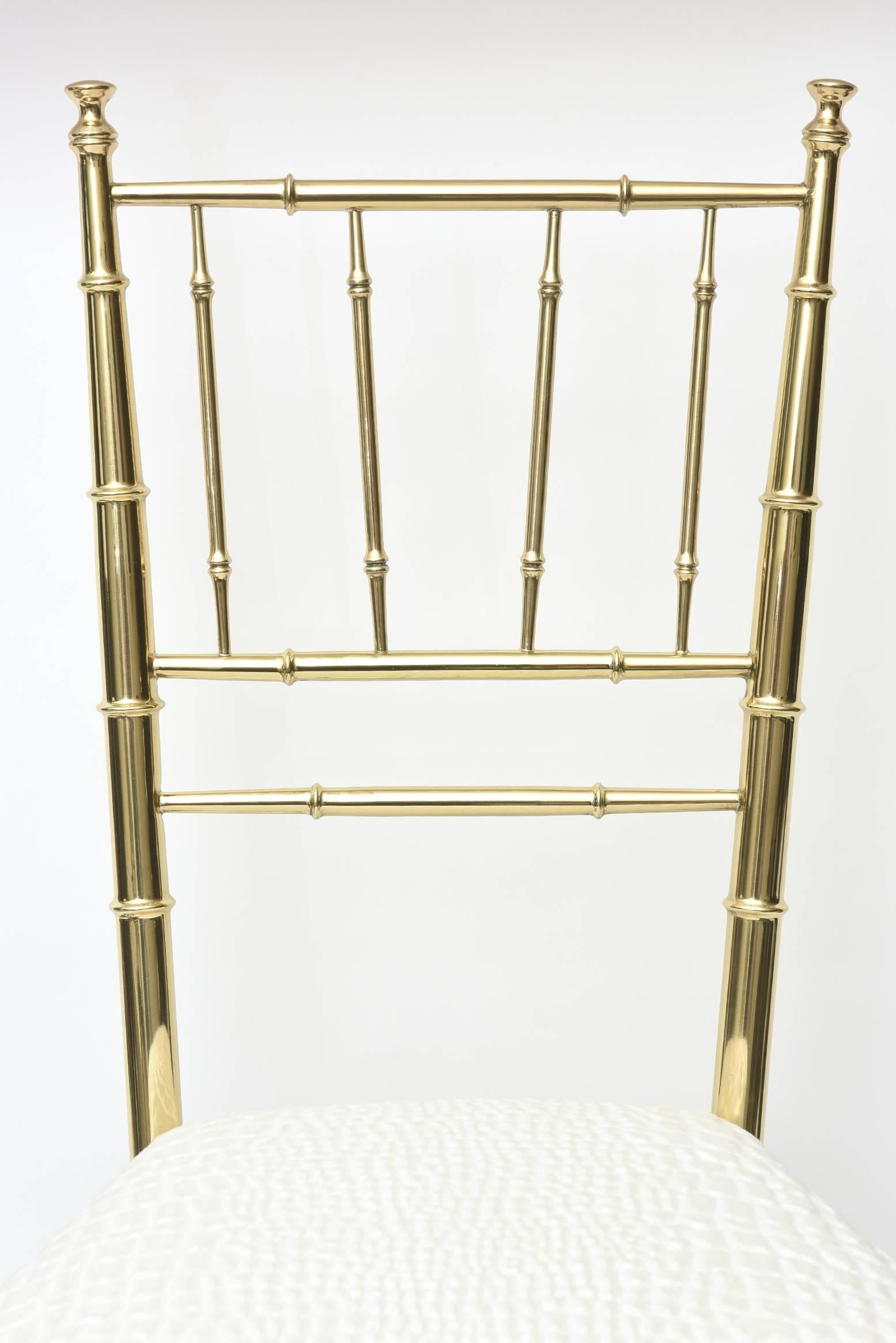 Chiavari Faux Bamboo Brass and Upholstered Side Chair Italian Mid-Century Modern For Sale 1
