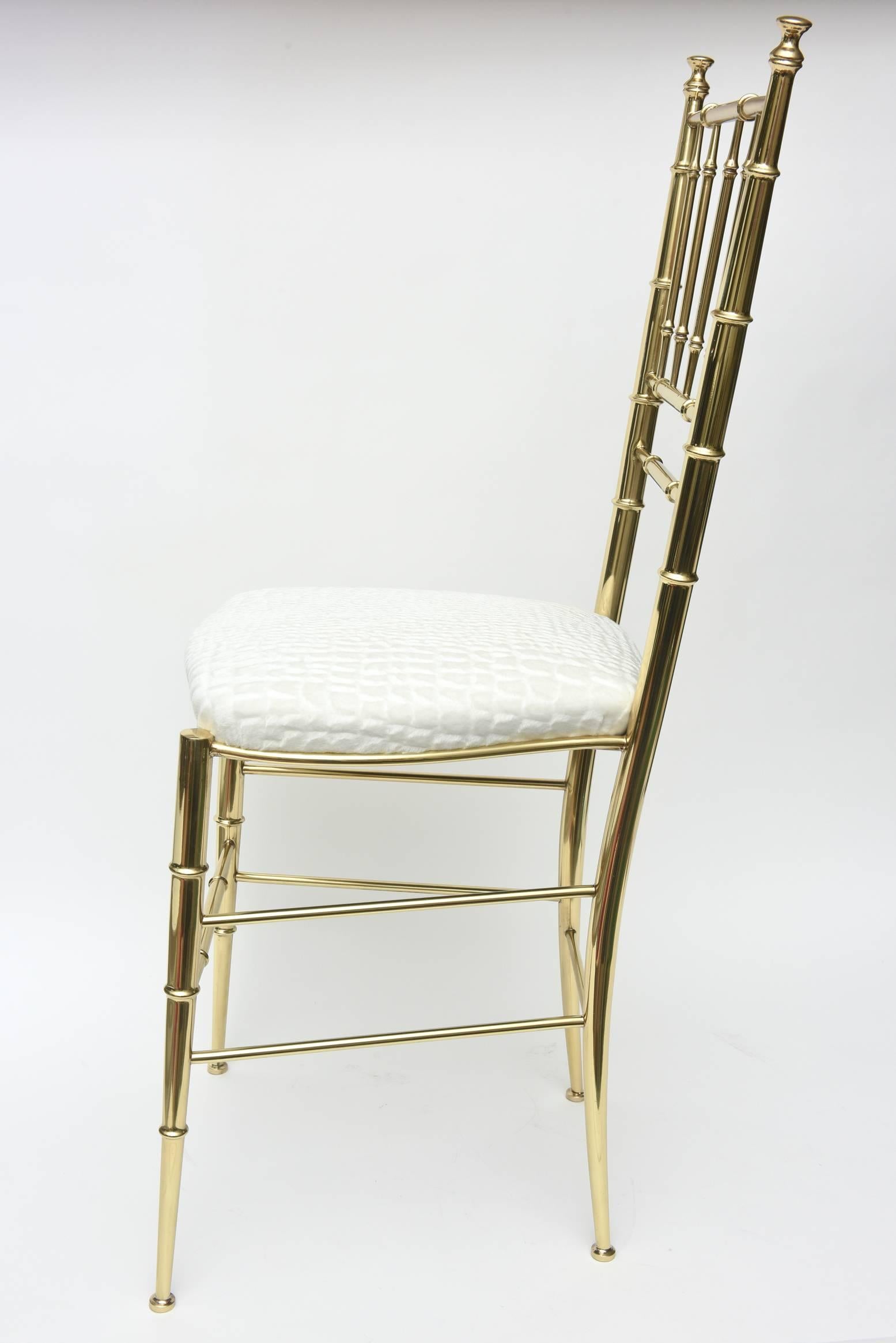 Mid-20th Century Chiavari Faux Bamboo Brass and Upholstered Side Chair Italian Mid-Century Modern For Sale