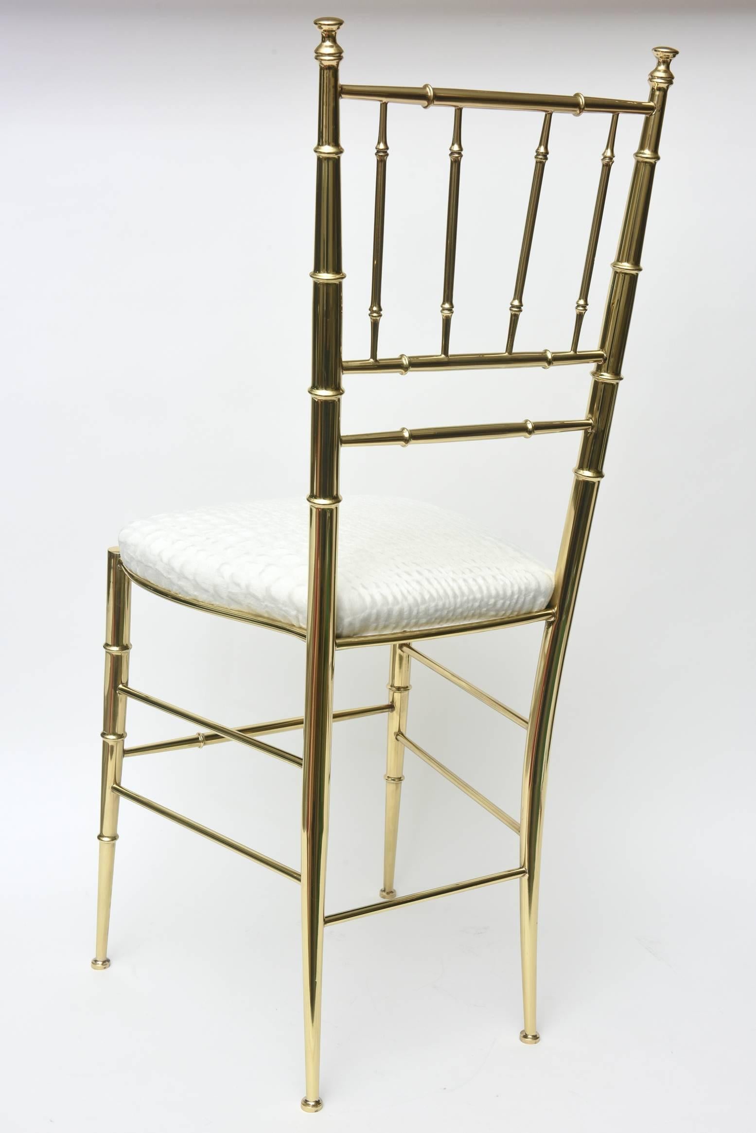 Chiavari Faux Bamboo Brass and Upholstered Side Chair Italian Mid-Century Modern For Sale 4