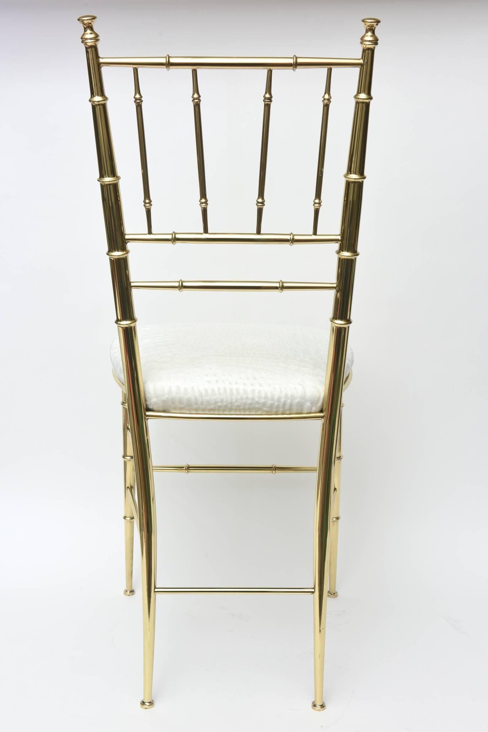 Chiavari Faux Bamboo Brass and Upholstered Side Chair Italian Mid-Century Modern For Sale 5