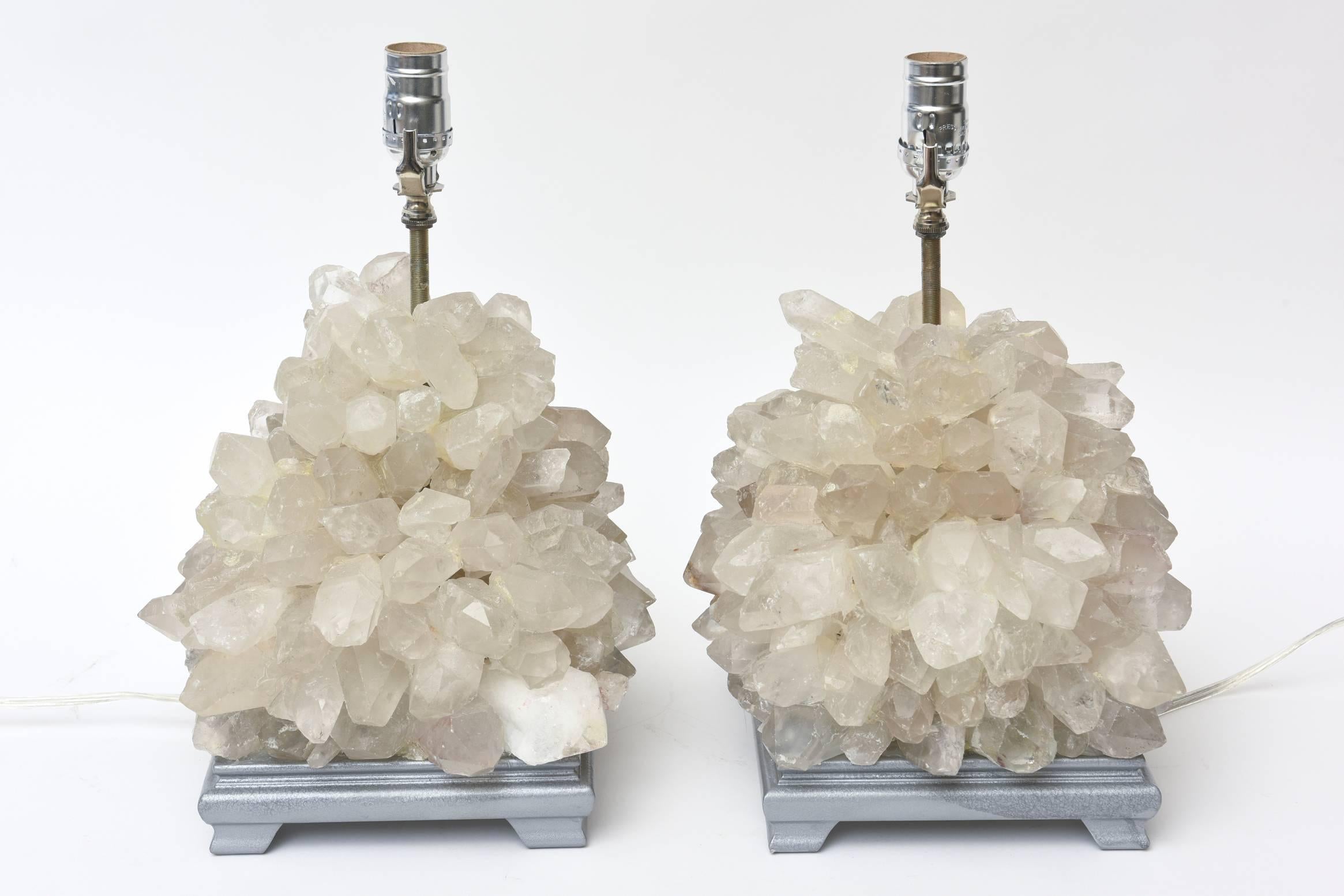 Organic Modern Pair of Vintage Carole Stupell Quartz Rock Crystal Table Lamps 