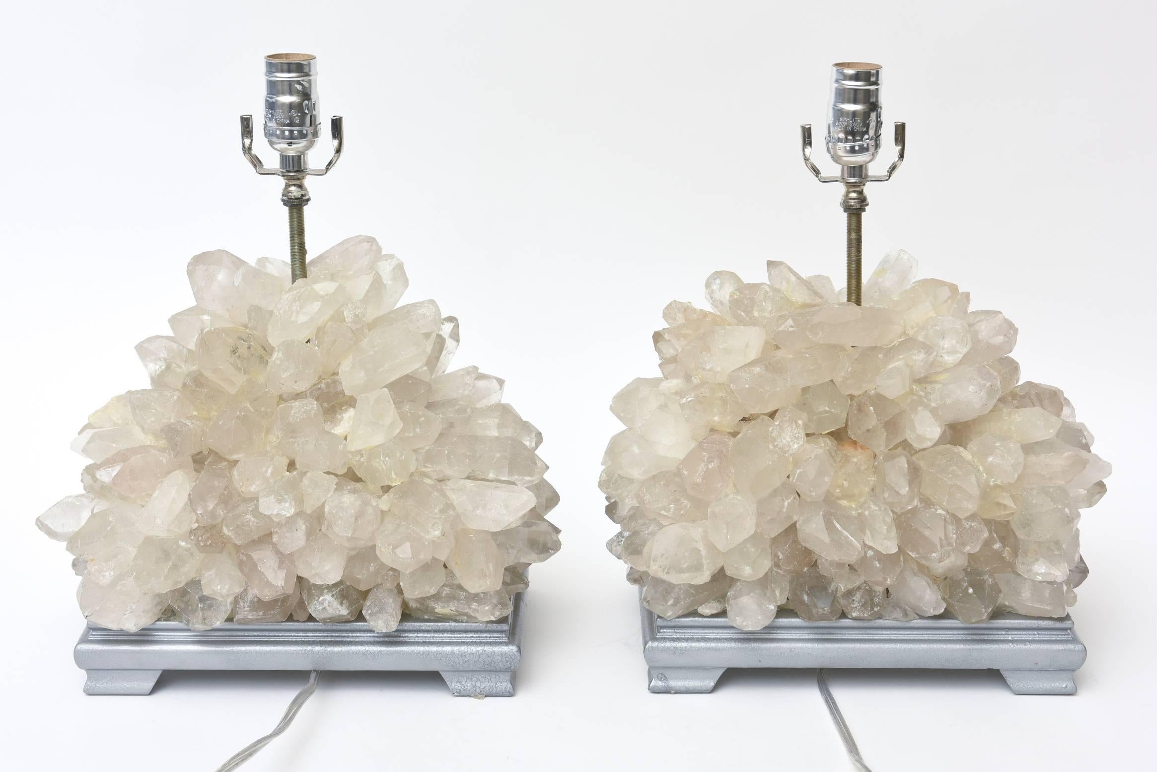 Pair of Vintage Carole Stupell Quartz Rock Crystal Table Lamps  3