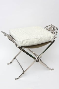 Art Deco Inspired Nickel Silver and Upholstered Griffin Bench