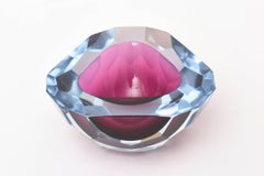 Italian Murano Diamond Faceted Geode Glass Bowl