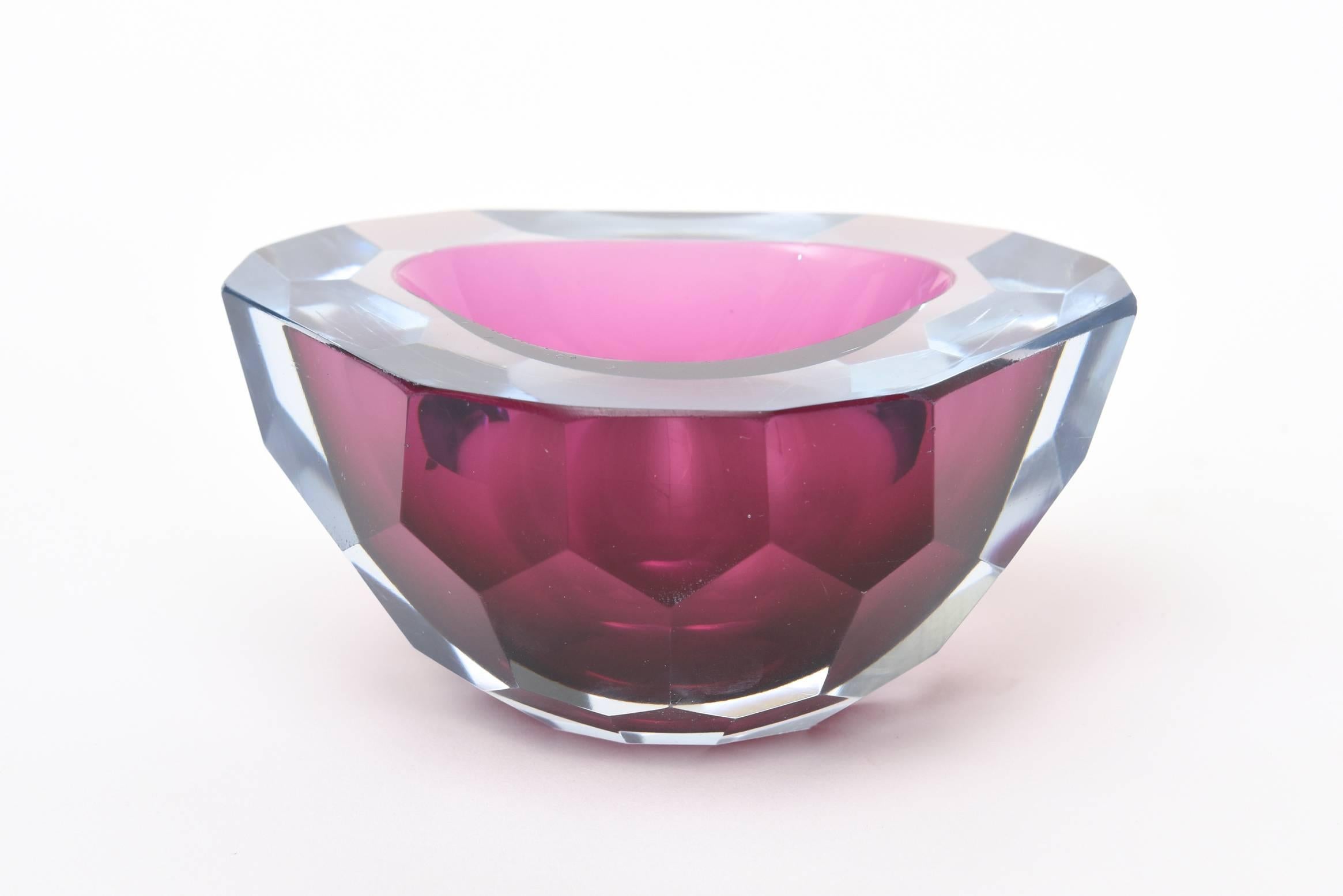 Italian Murano Diamond Faceted Geode Glass Bowl  1