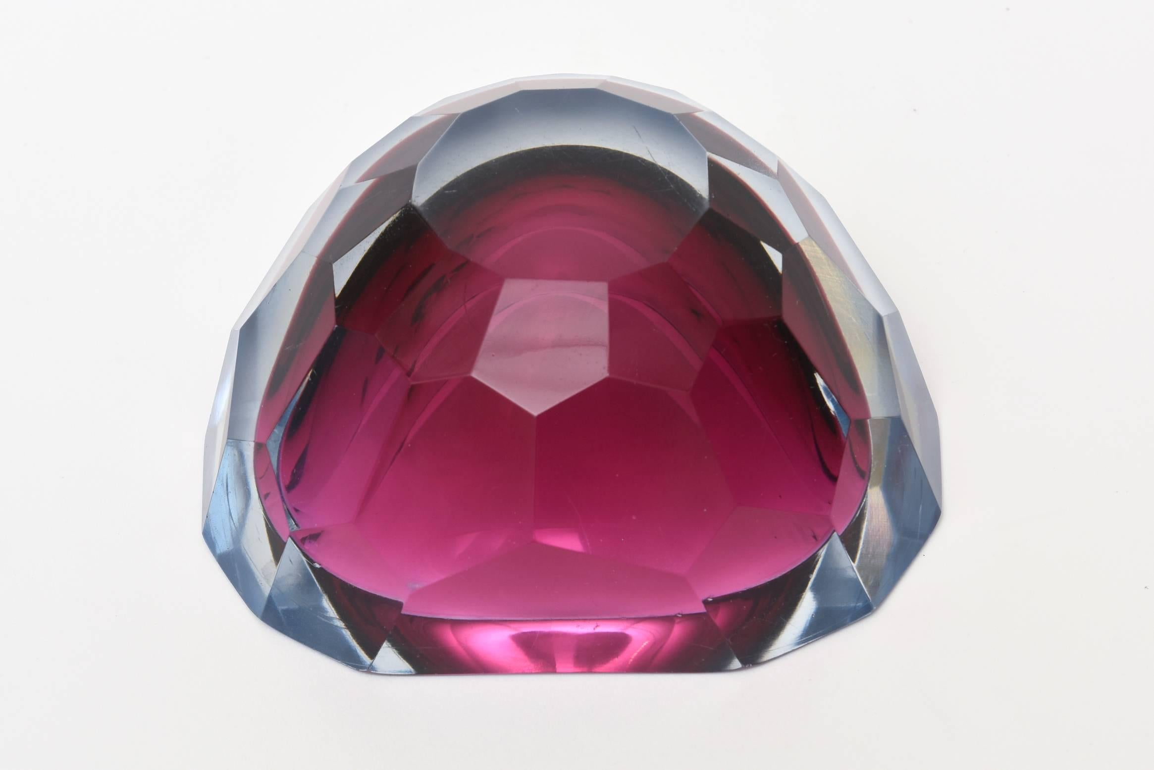 Modern Italian Murano Diamond Faceted Geode Glass Bowl 