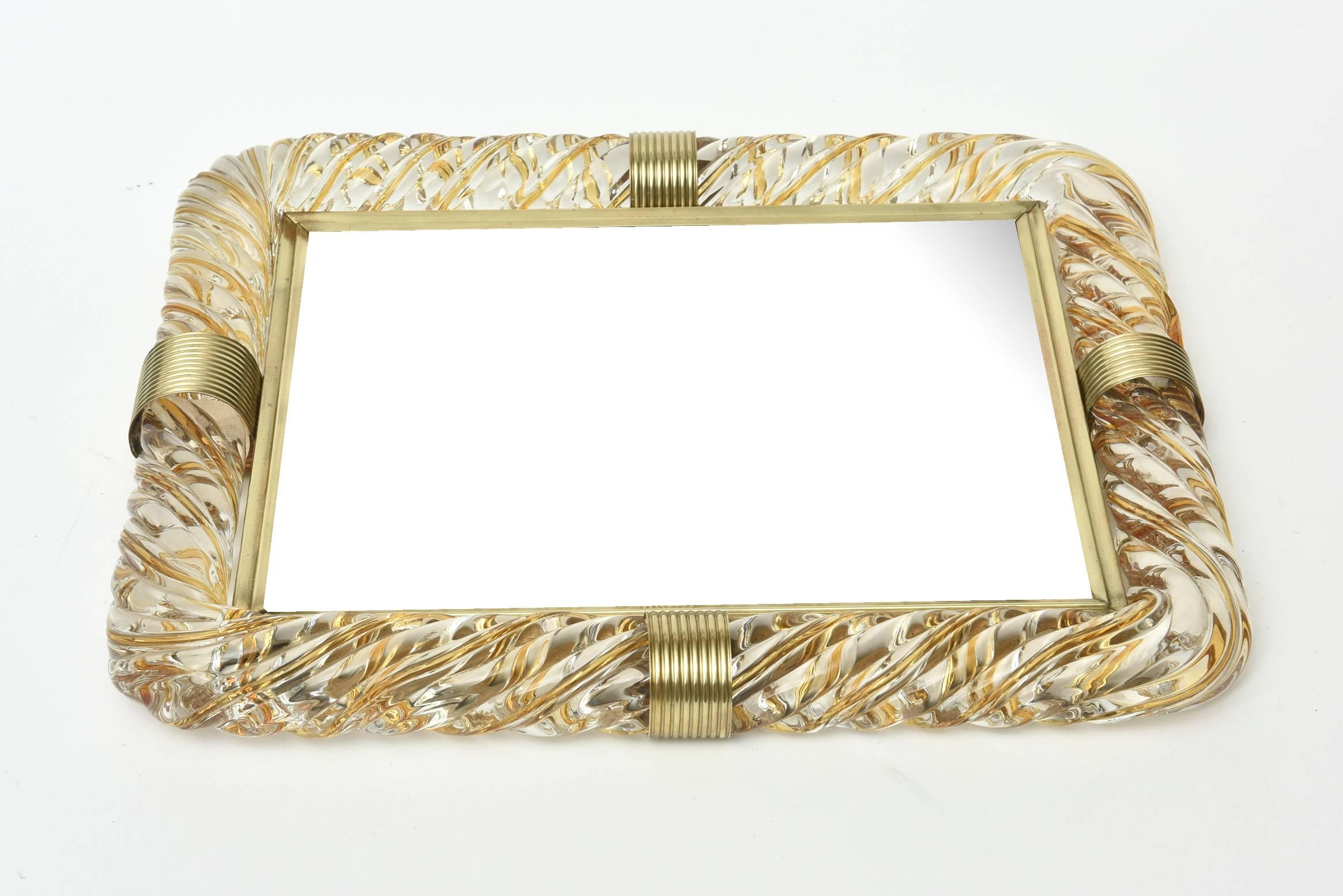 Mid-20th Century Murano Barovier e Toso Glass and Brass Picture Frame Italian Vintage