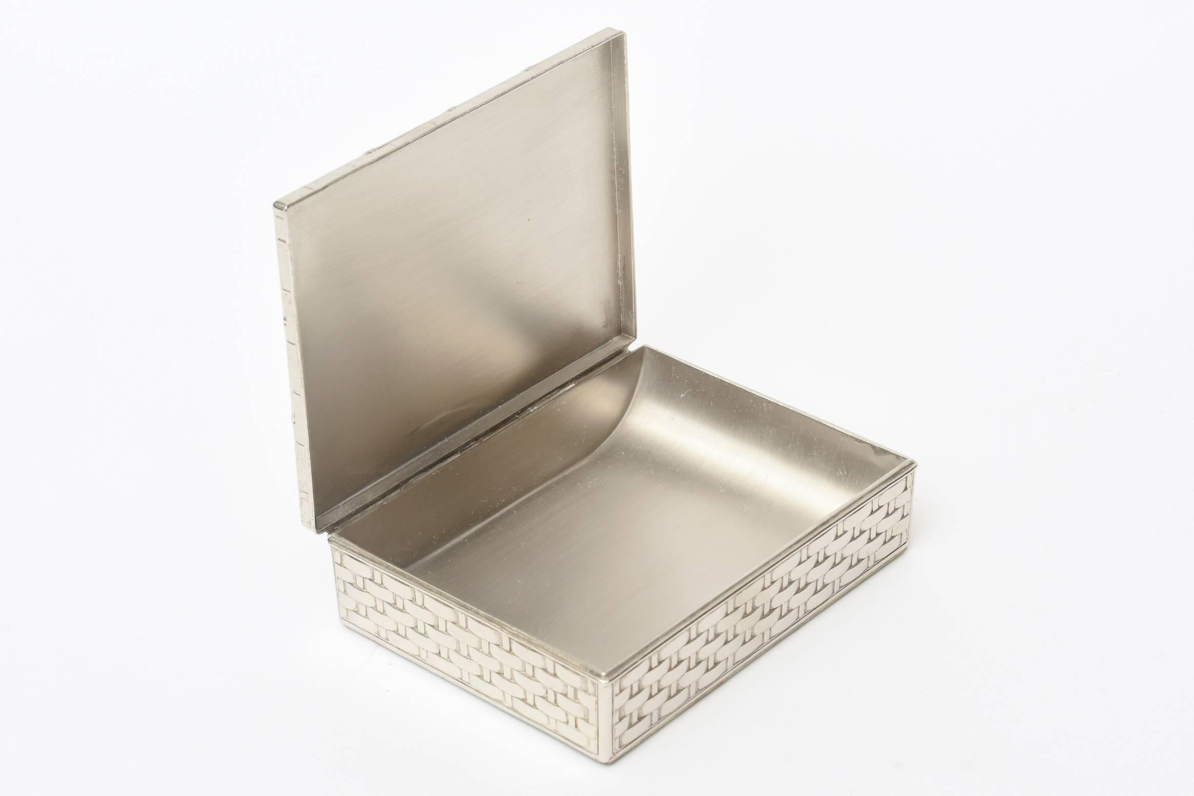 French Silver Plate Marcel Rochas Basket Weave Textural Hinged Box  2