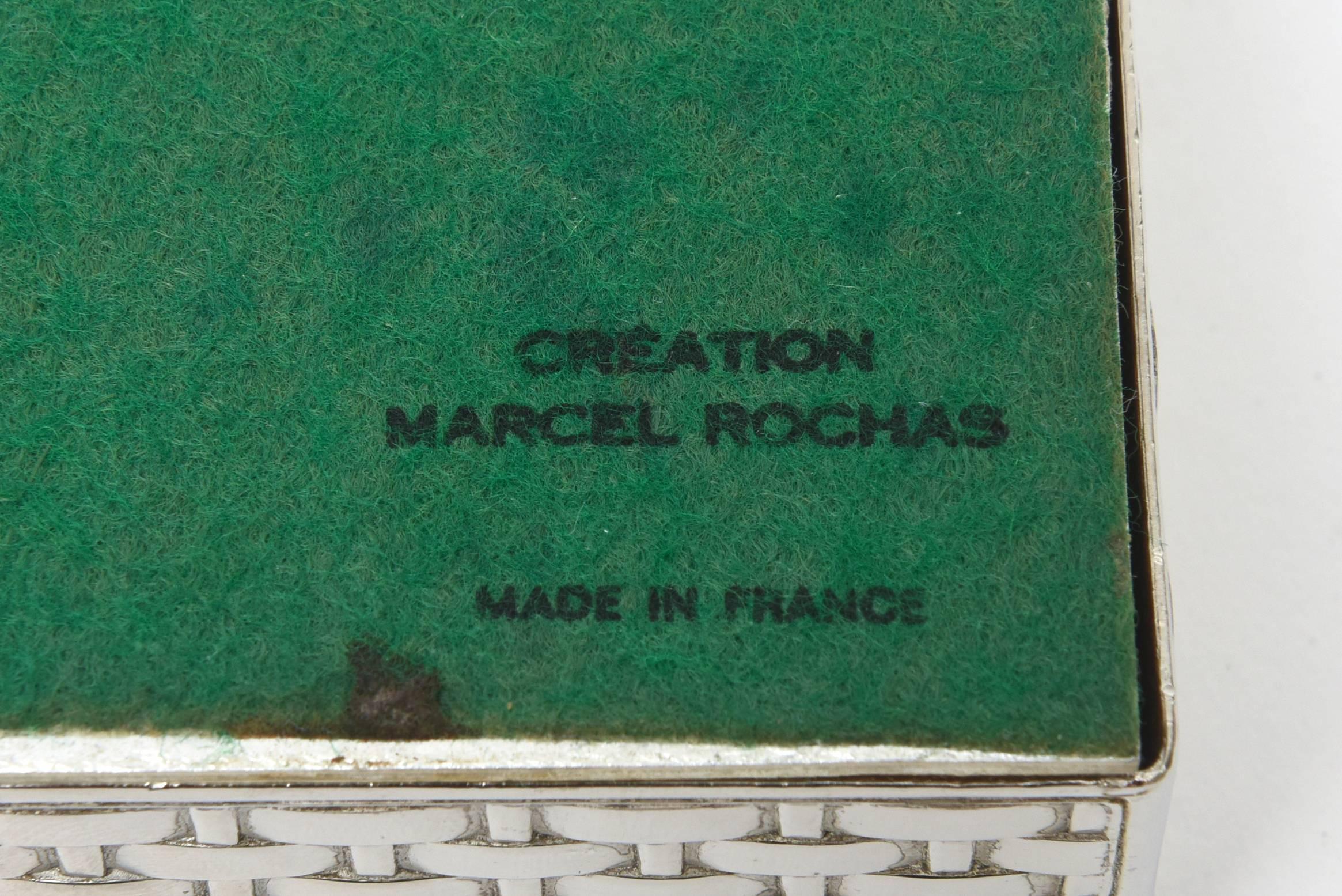 French Silver Plate Marcel Rochas Basket Weave Textural Hinged Box  5