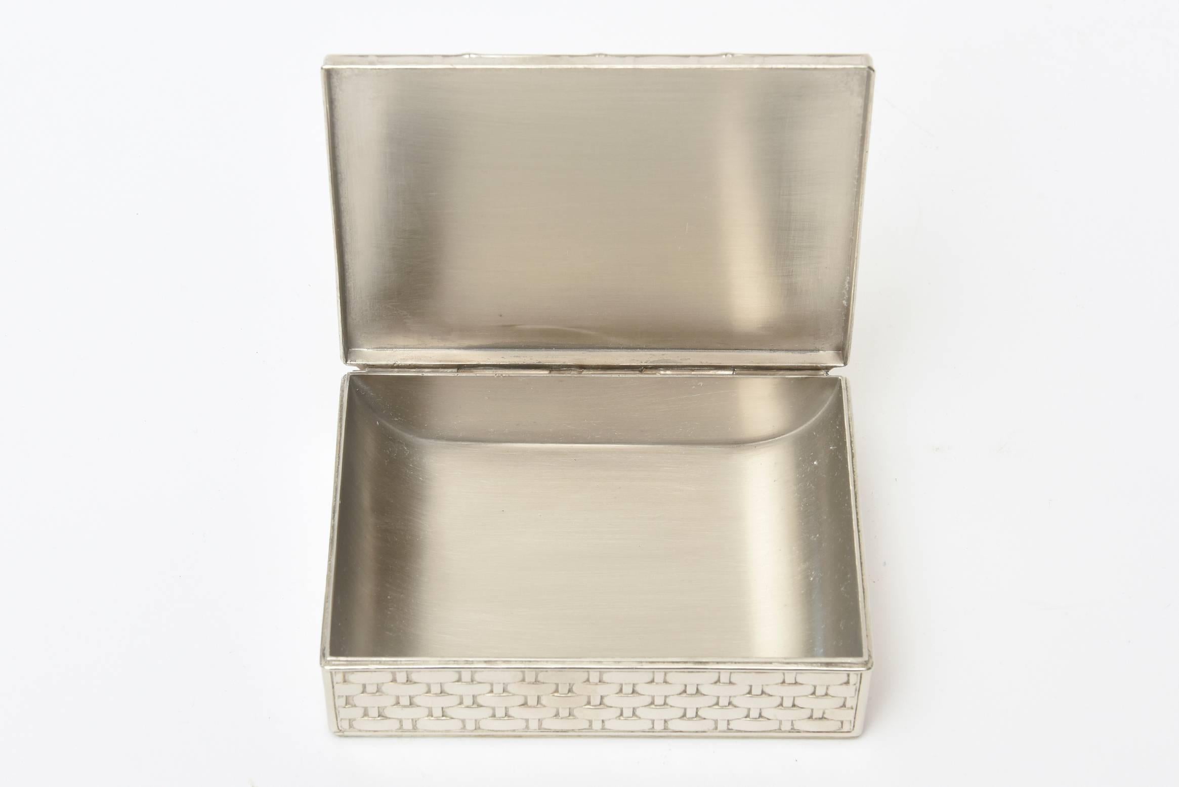 French Silver Plate Marcel Rochas Basket Weave Textural Hinged Box  1