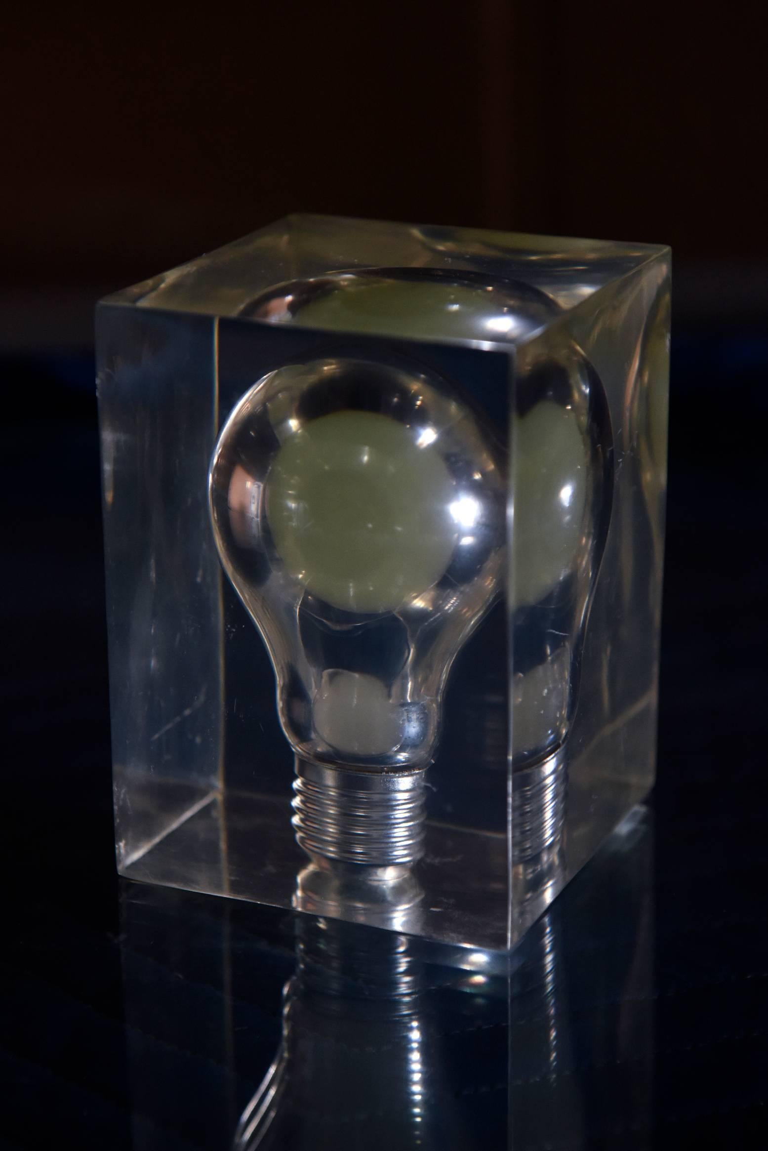 Pierre Giraudon French Pop Art Lucite Light Bulb Sculpture/ Paperweight /SALE 1
