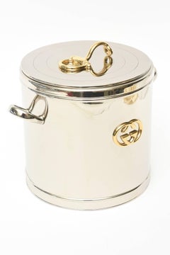 Italian Vintage Gucci 22-Karat Gold Plate & Silver Plate Ice Bucket /Barware