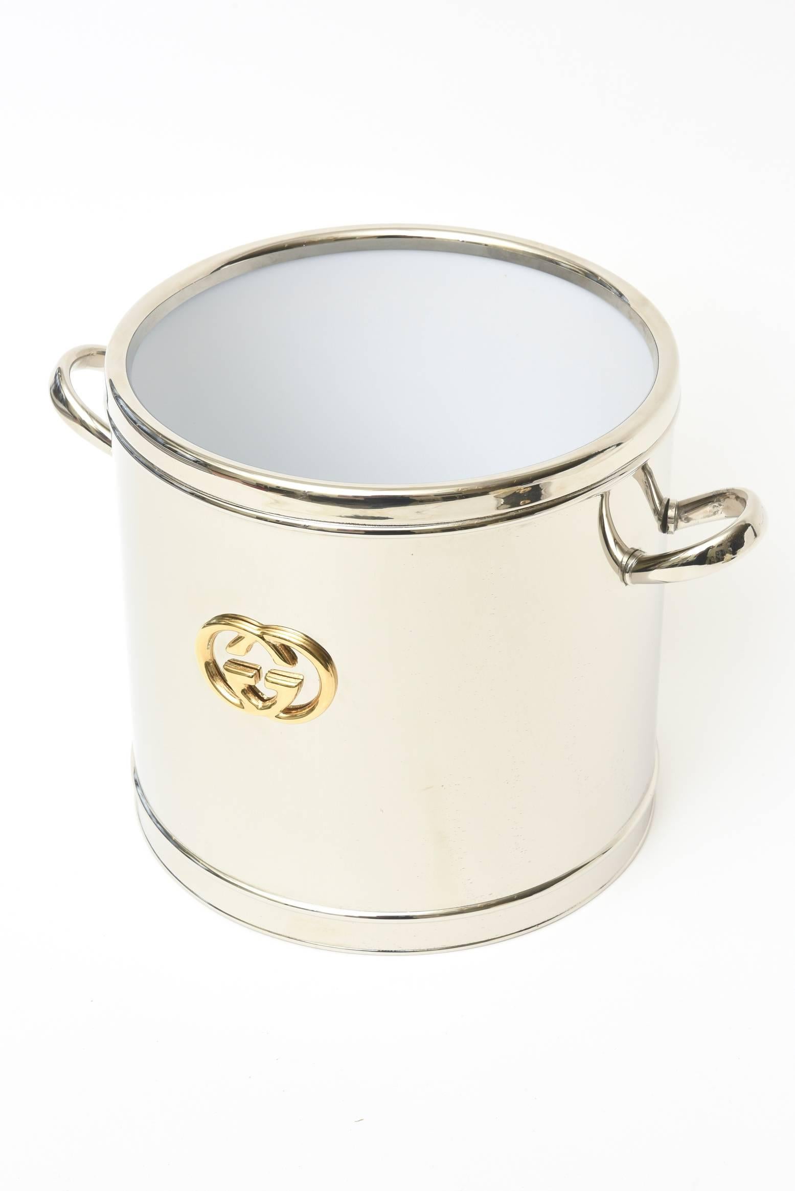 Italian Vintage Gucci 22-Karat Gold Plate & Silver Plate Ice Bucket /Barware  2