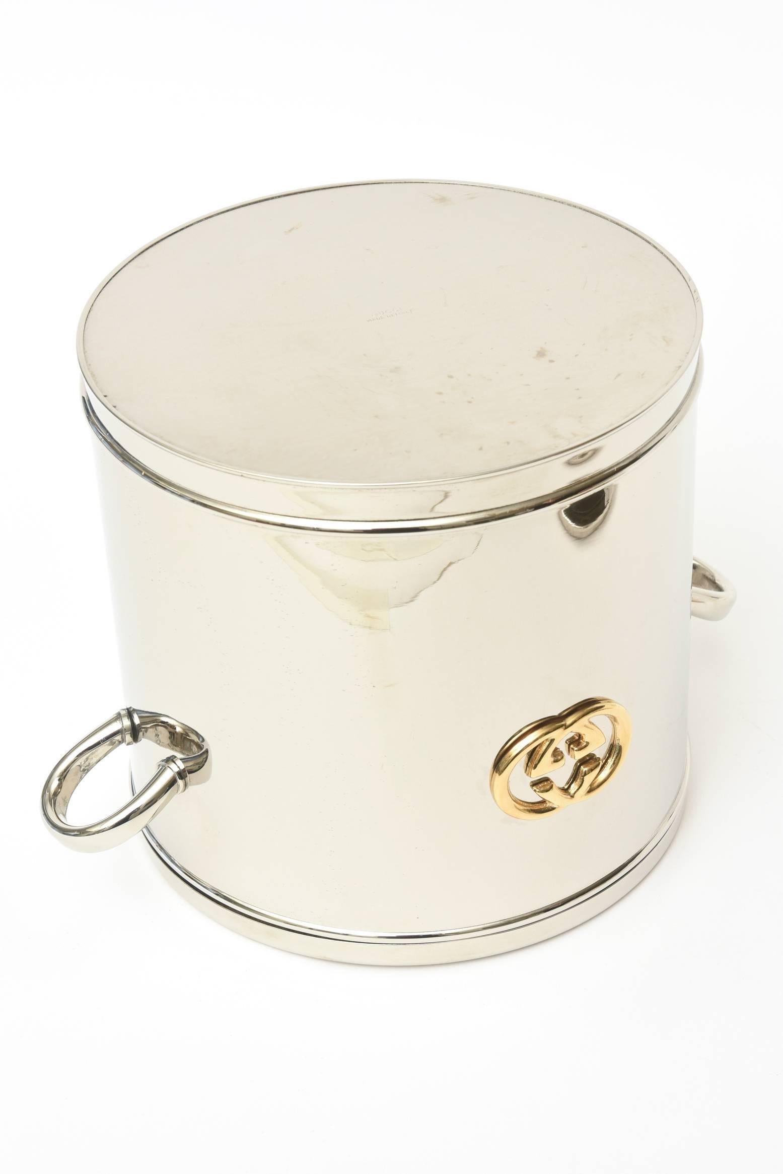 Italian Vintage Gucci 22-Karat Gold Plate & Silver Plate Ice Bucket /Barware  3