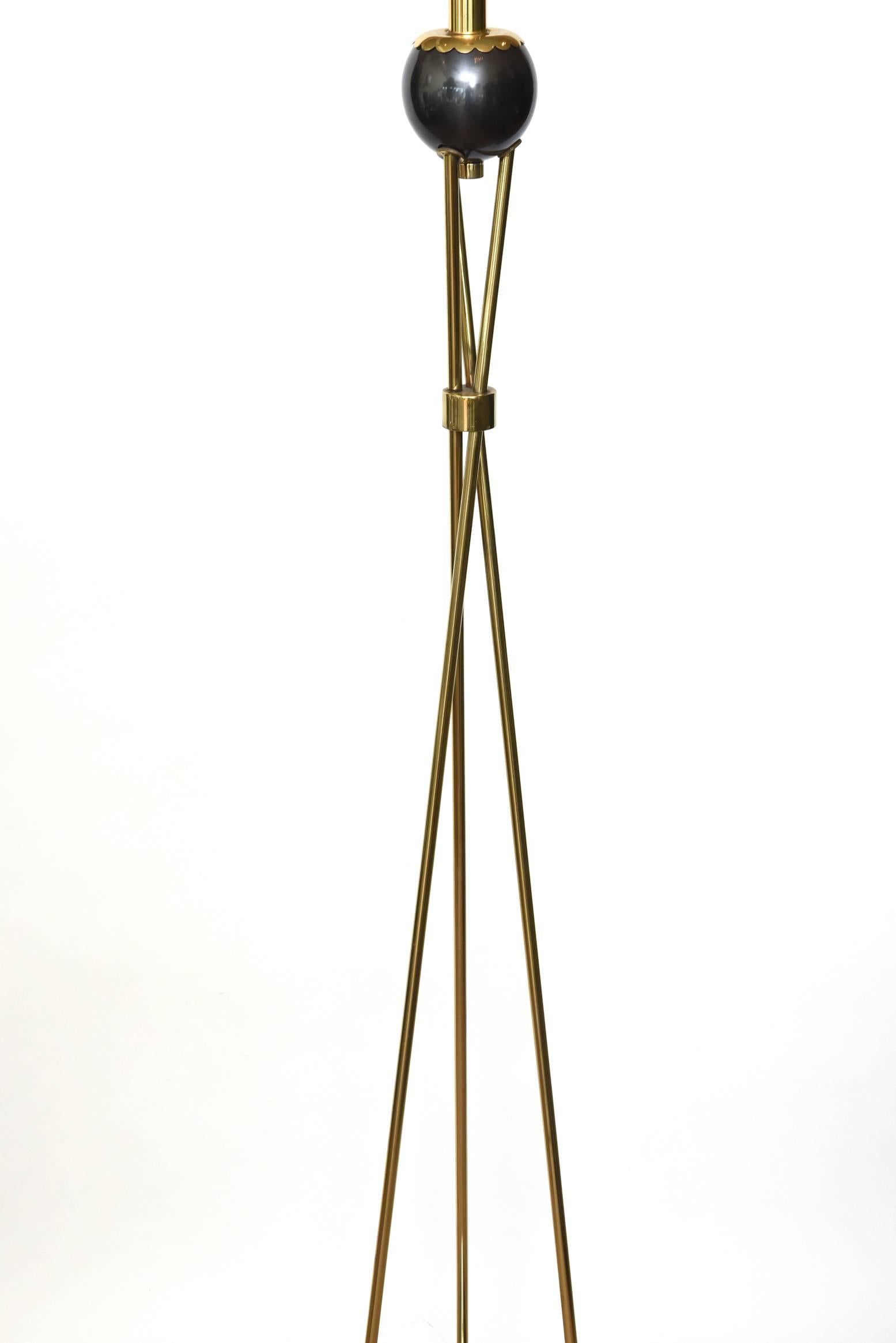 Mid-20th Century Brass and Gun Metal Restored Floor Lamp Style of Parzinger Mid-Century Modern For Sale