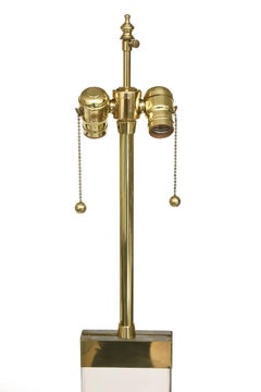 Vintage Regency Style Lucite and Brass Ram's Head Column Floor Lamp 1970's