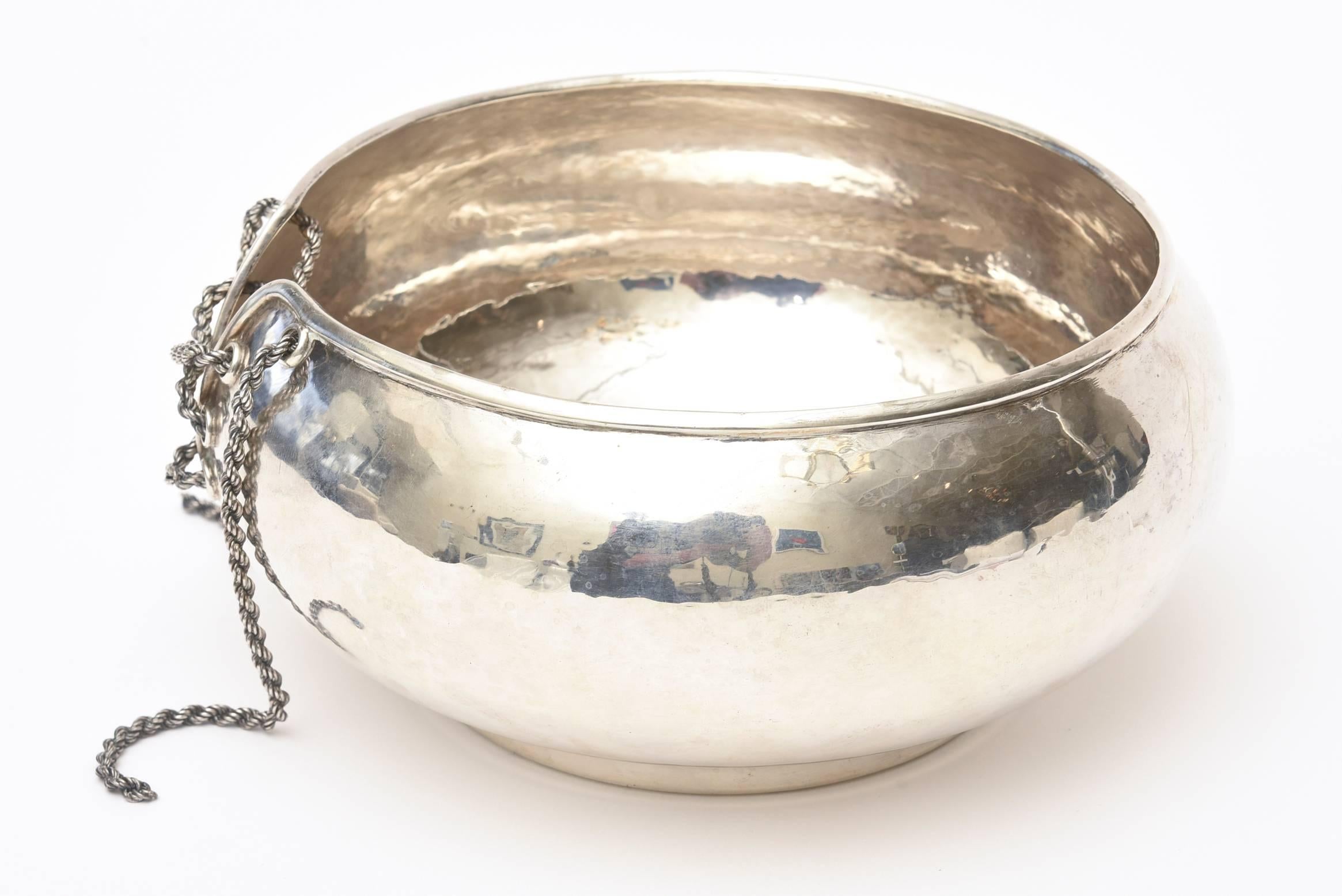 Late 20th Century Sterling Silver Lace Up Chain Bowl or Wine Caddy Italian Barware Vintage