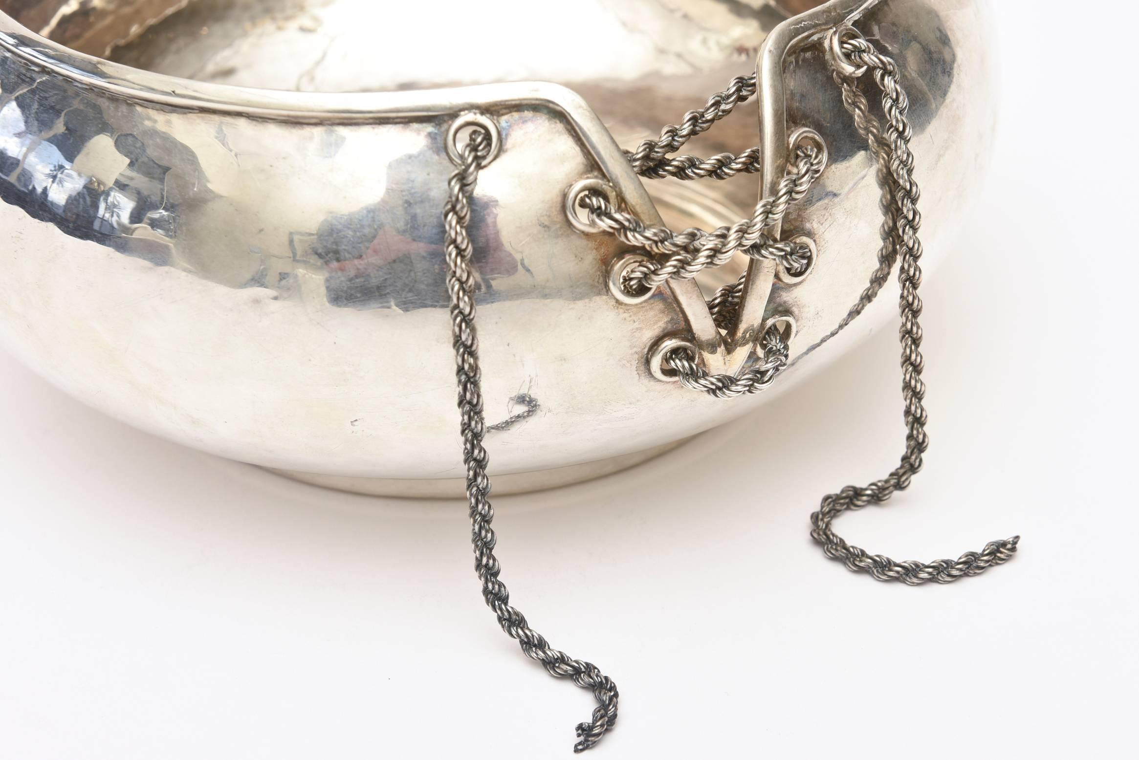 Modern Sterling Silver Lace Up Chain Bowl or Wine Caddy Italian Barware Vintage