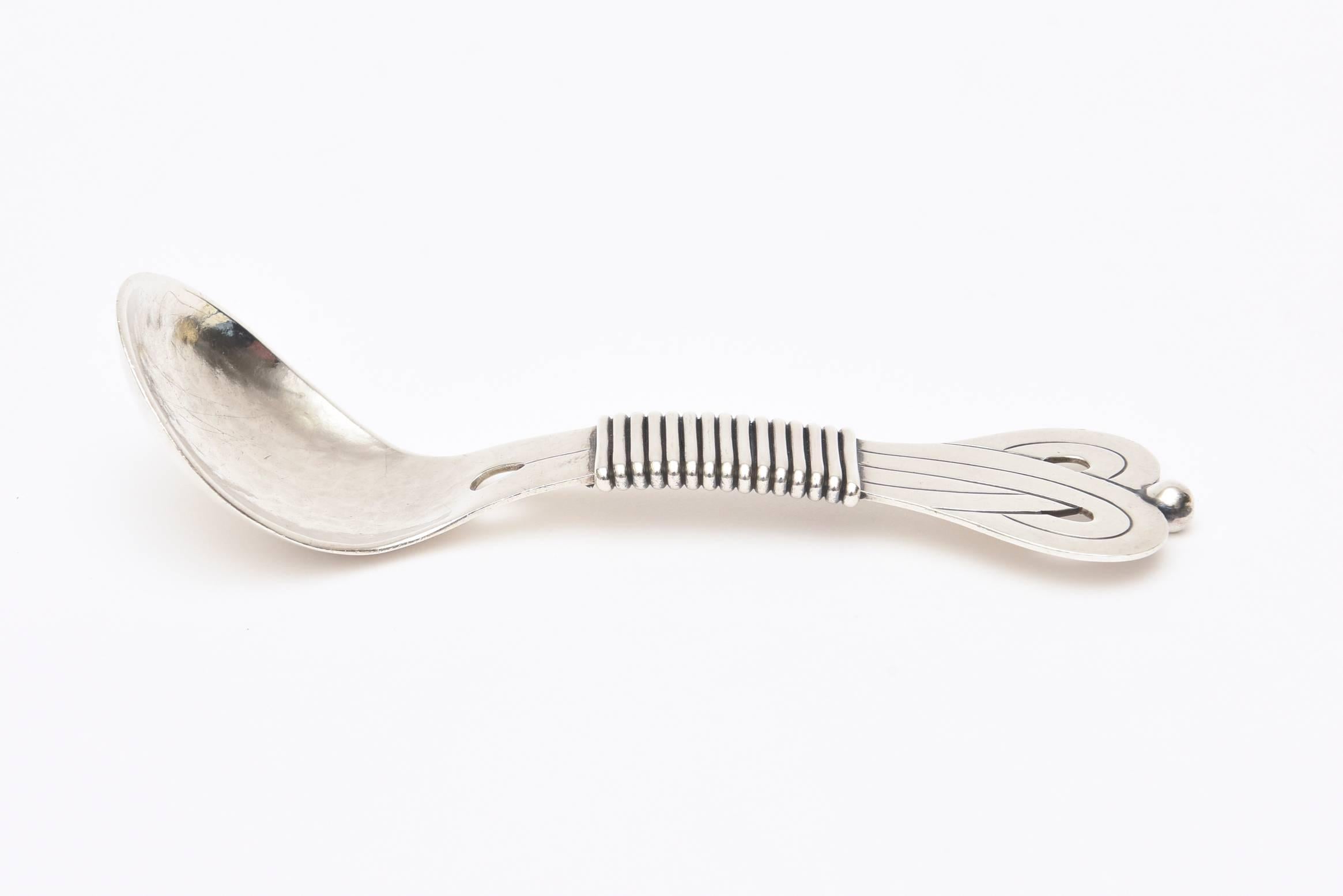 Mid-Century Modern Sterling Silver Hallmarked Modernist Taxco Spratling Inspired Serving Spoon