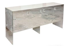 White Lacquer over Wood, Stainless Steel and Lucite Vintage Cabinet or Buffet