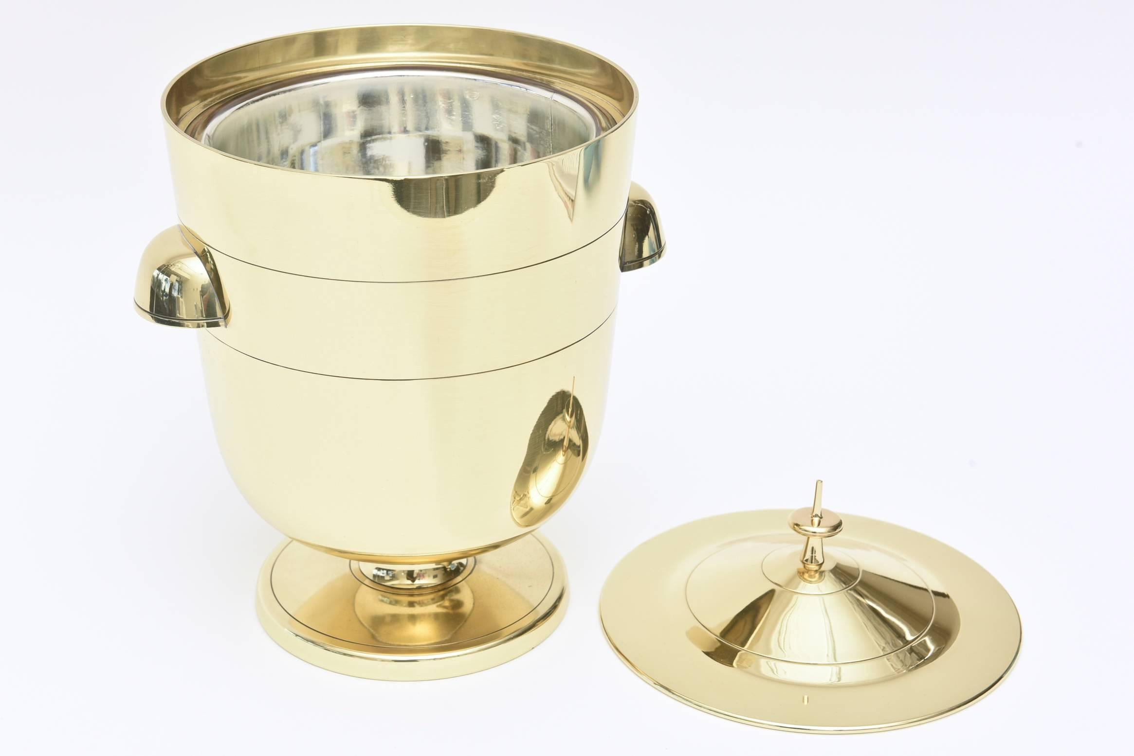 Tommi Parzinger Brass Ice and Champagne Bucket Barware Mid-Century Modern In Good Condition In North Miami, FL