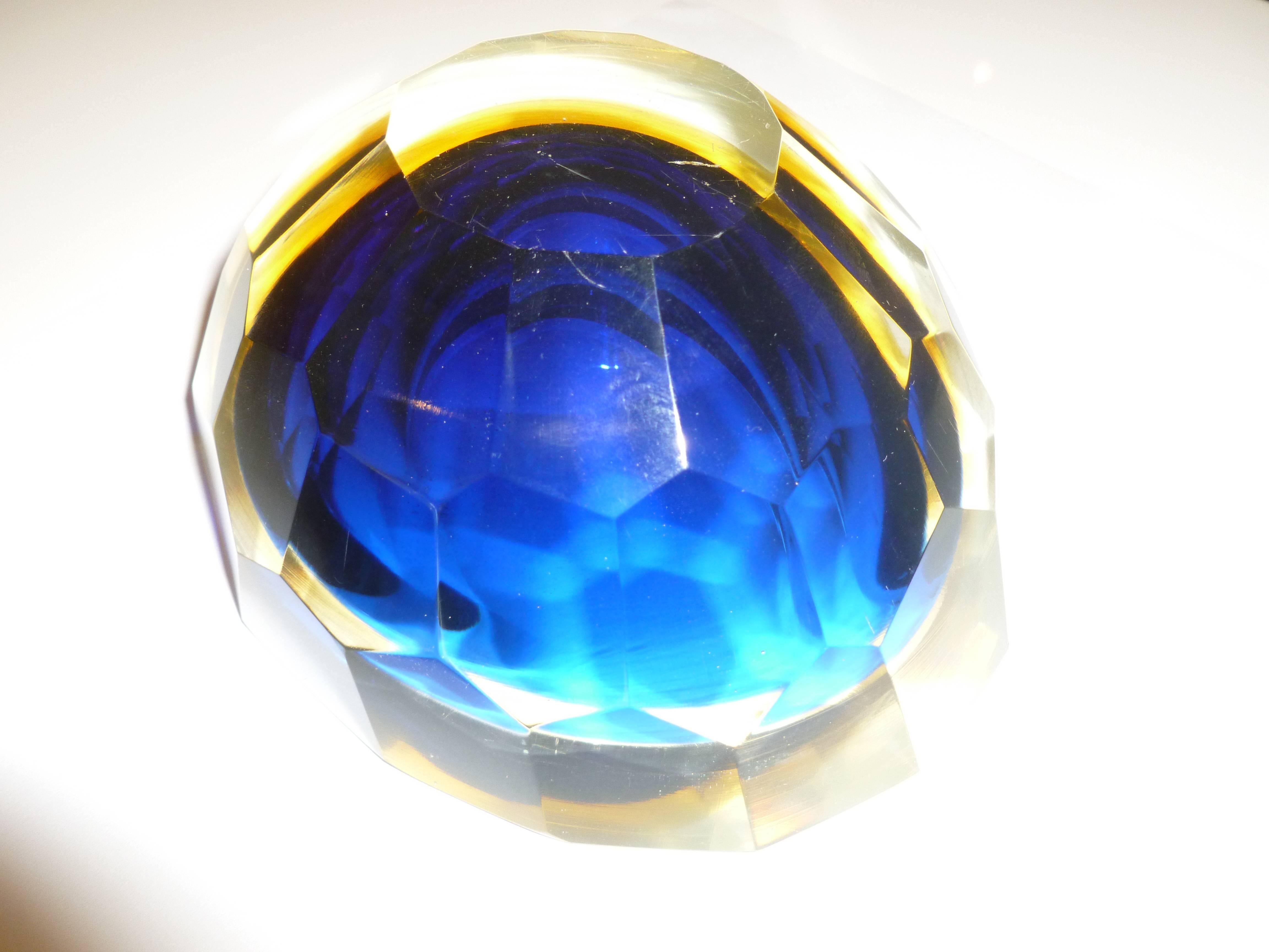 Italian Murano Diamonte Sommerso Geode Glass Oval Bowl 4