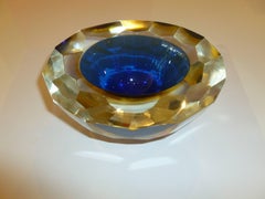 Vintage Italian Murano Diamonte Sommerso Geode Glass Oval Bowl