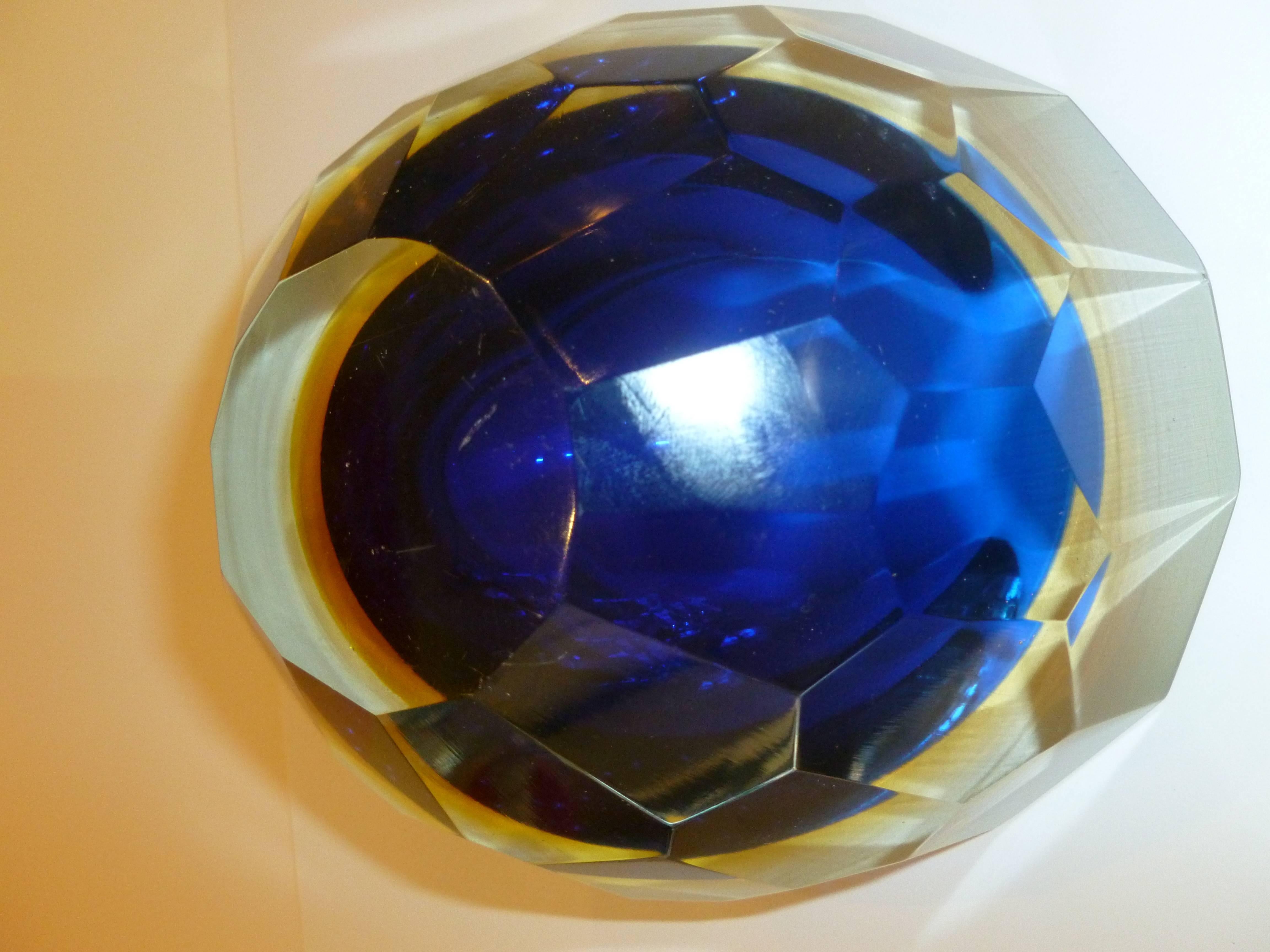 Italian Murano Diamonte Sommerso Geode Glass Oval Bowl 3