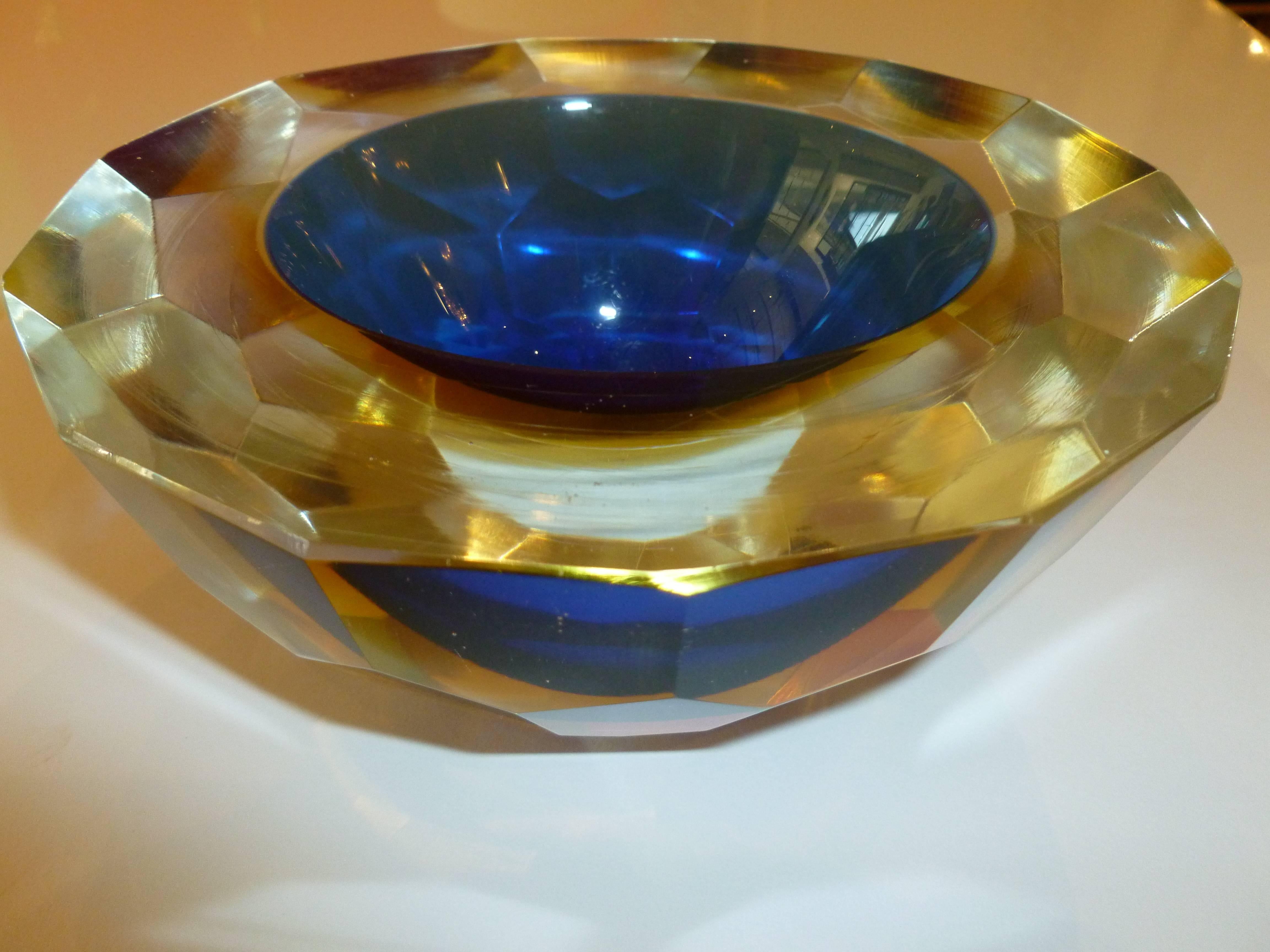 Italian Murano Diamonte Sommerso Geode Glass Oval Bowl 1