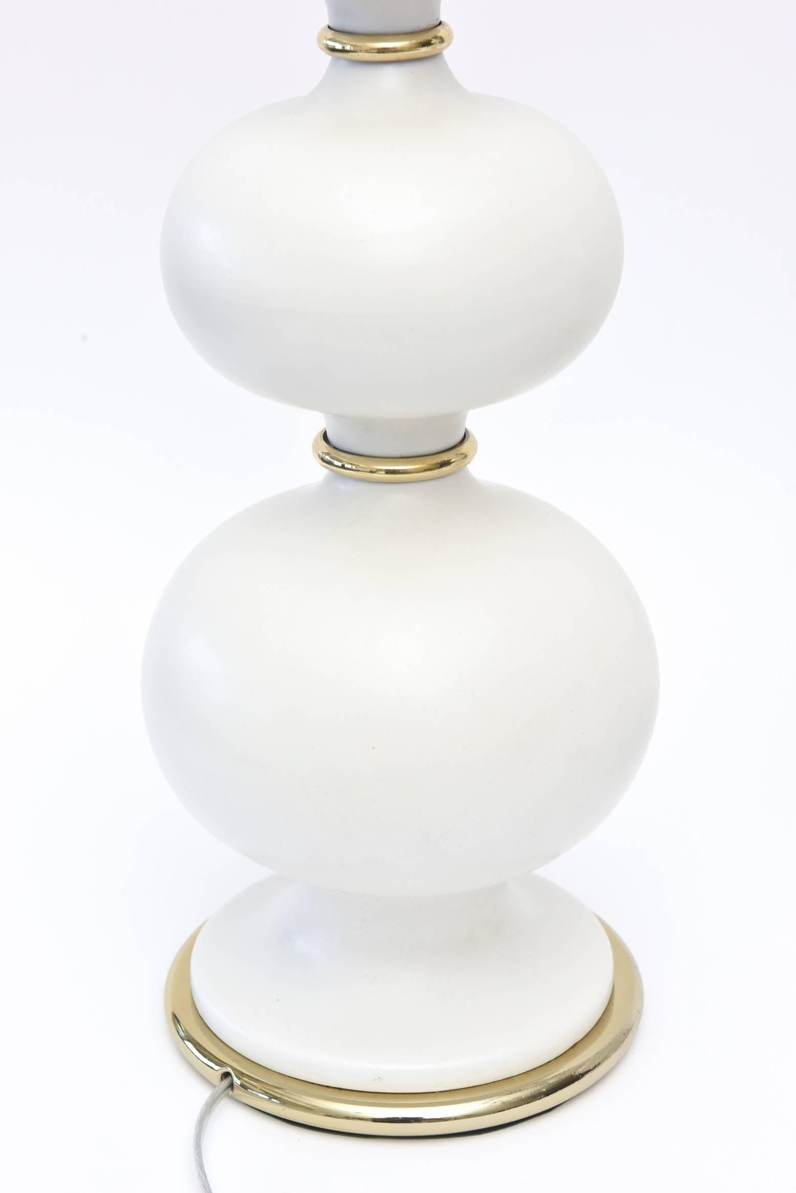  Gerald Thurston White Ceramic and Brass Lamps Mid-Century Modern Pair Of 2