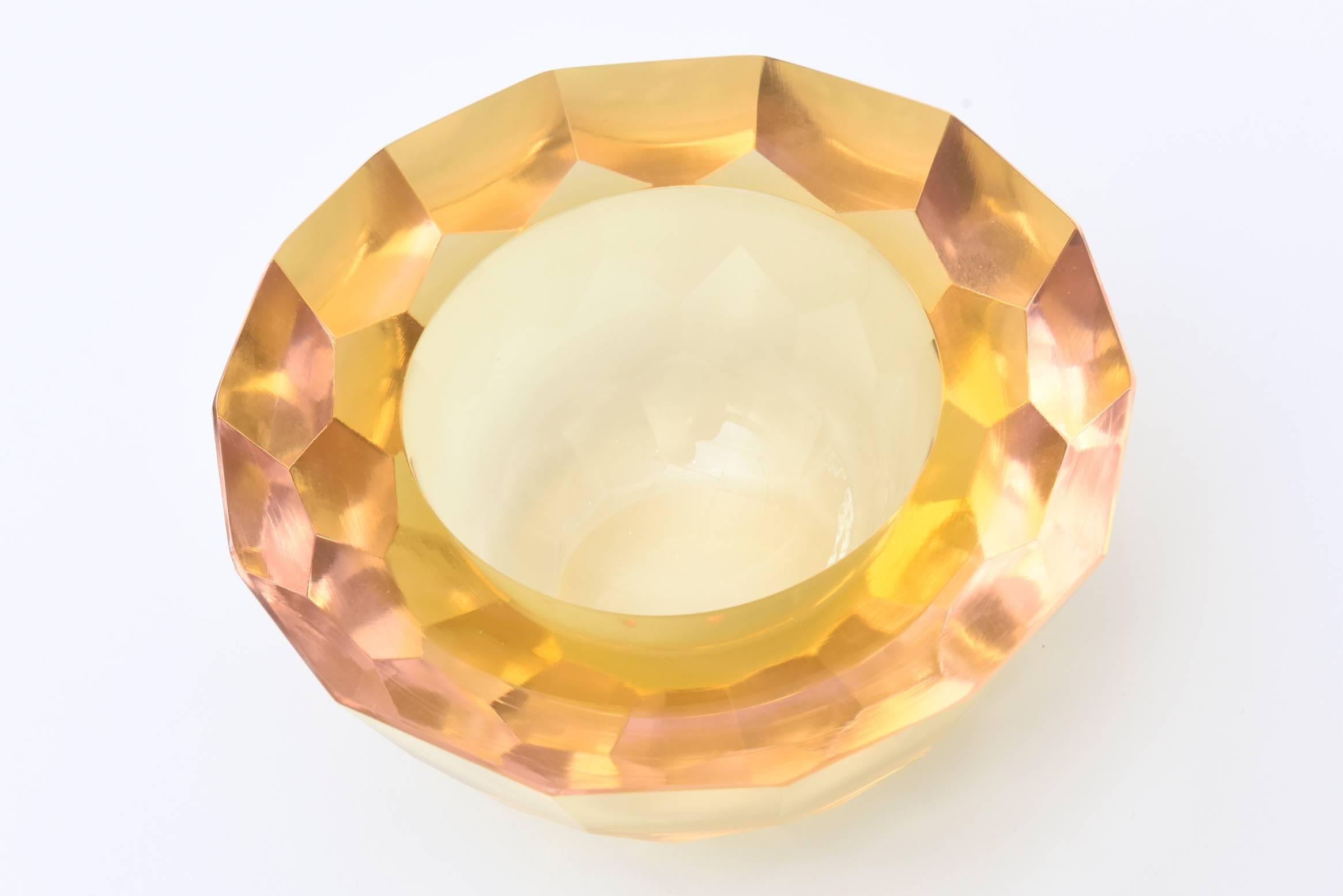 Modern Italian Murano Diamond Faceted Geode Glass Bowl