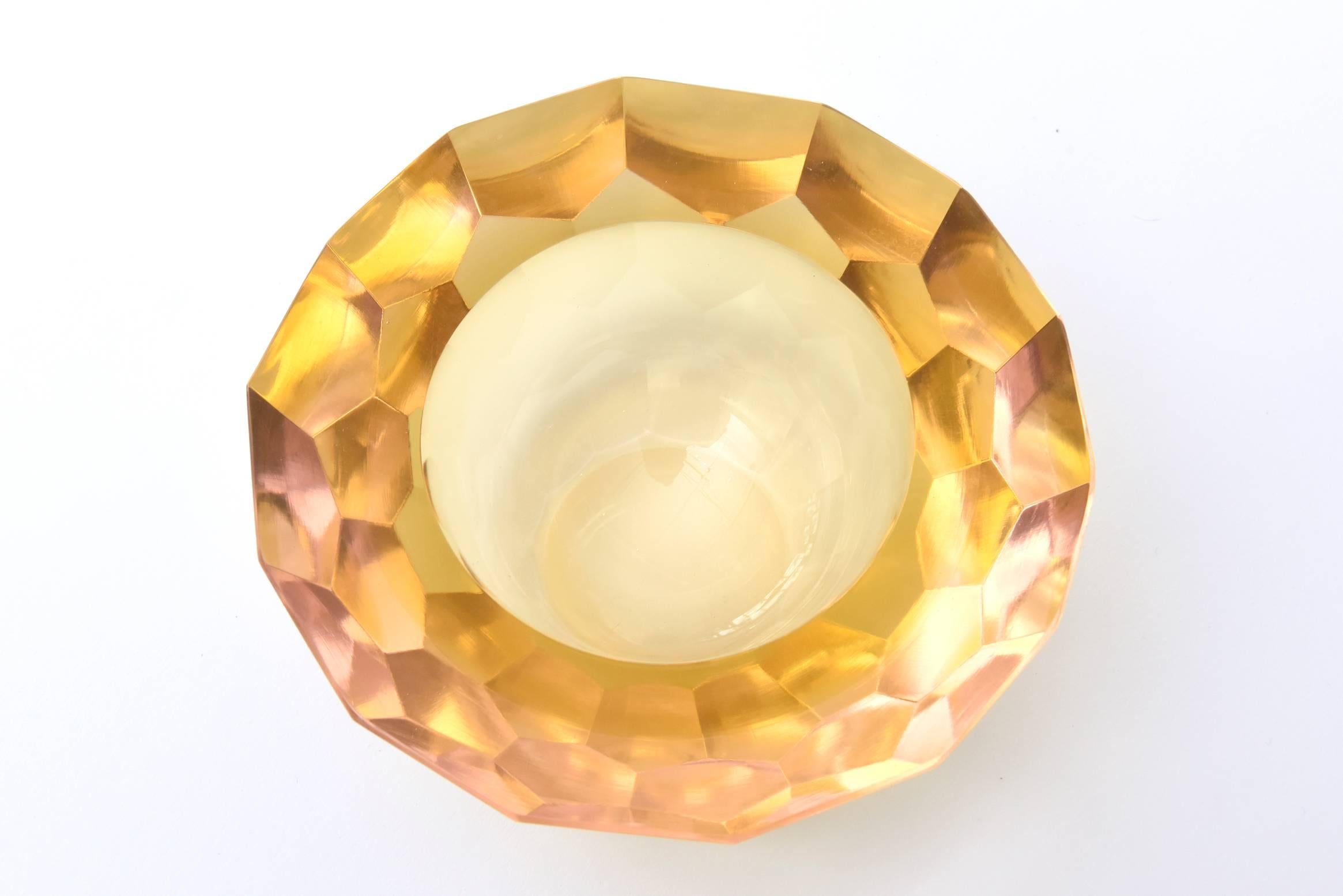 Blown Glass Italian Murano Diamond Faceted Geode Glass Bowl