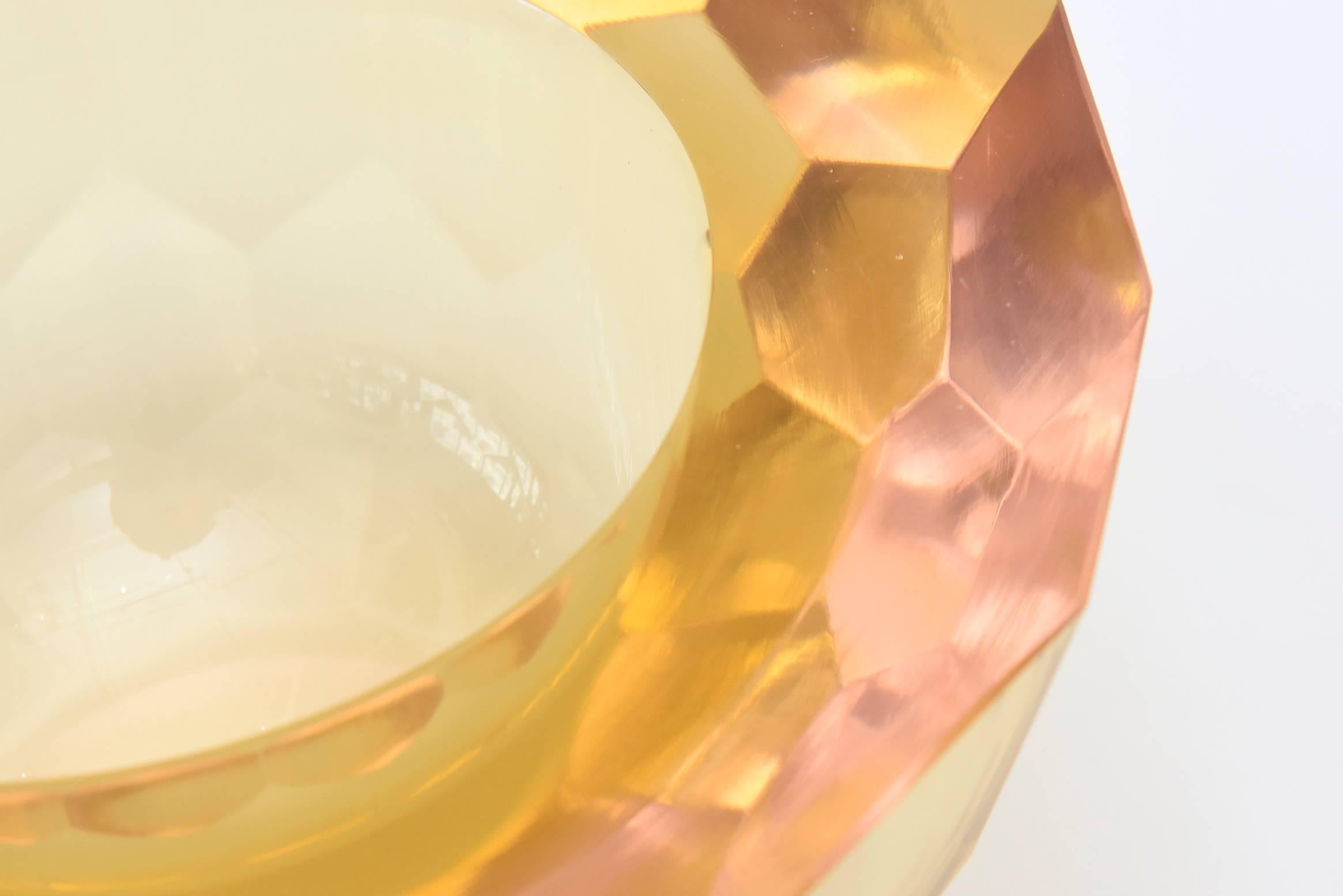 Late 20th Century Italian Murano Diamond Faceted Geode Glass Bowl
