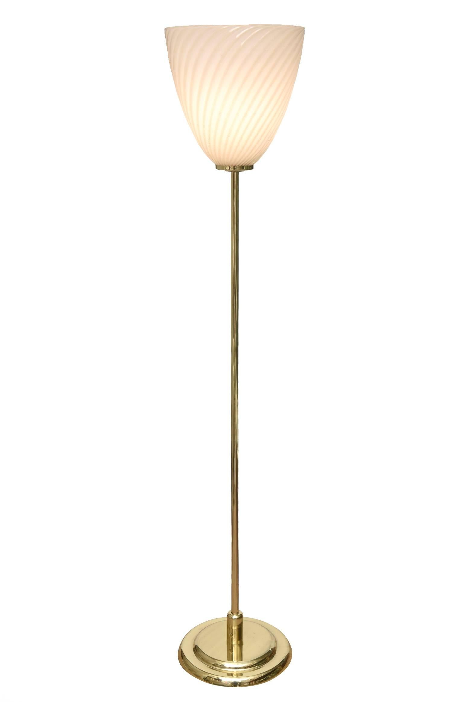 Murano Seguso Glass Floor Lamp with Brass Column Mid-Century Modern 2