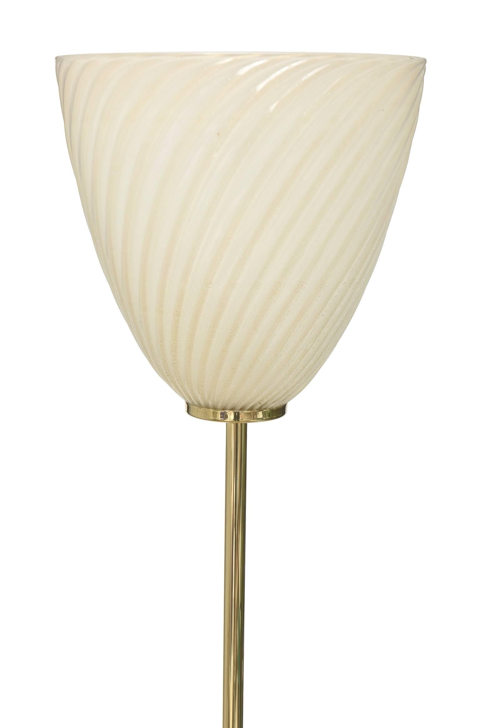 Italian Murano Seguso Glass Floor Lamp with Brass Column Mid-Century Modern