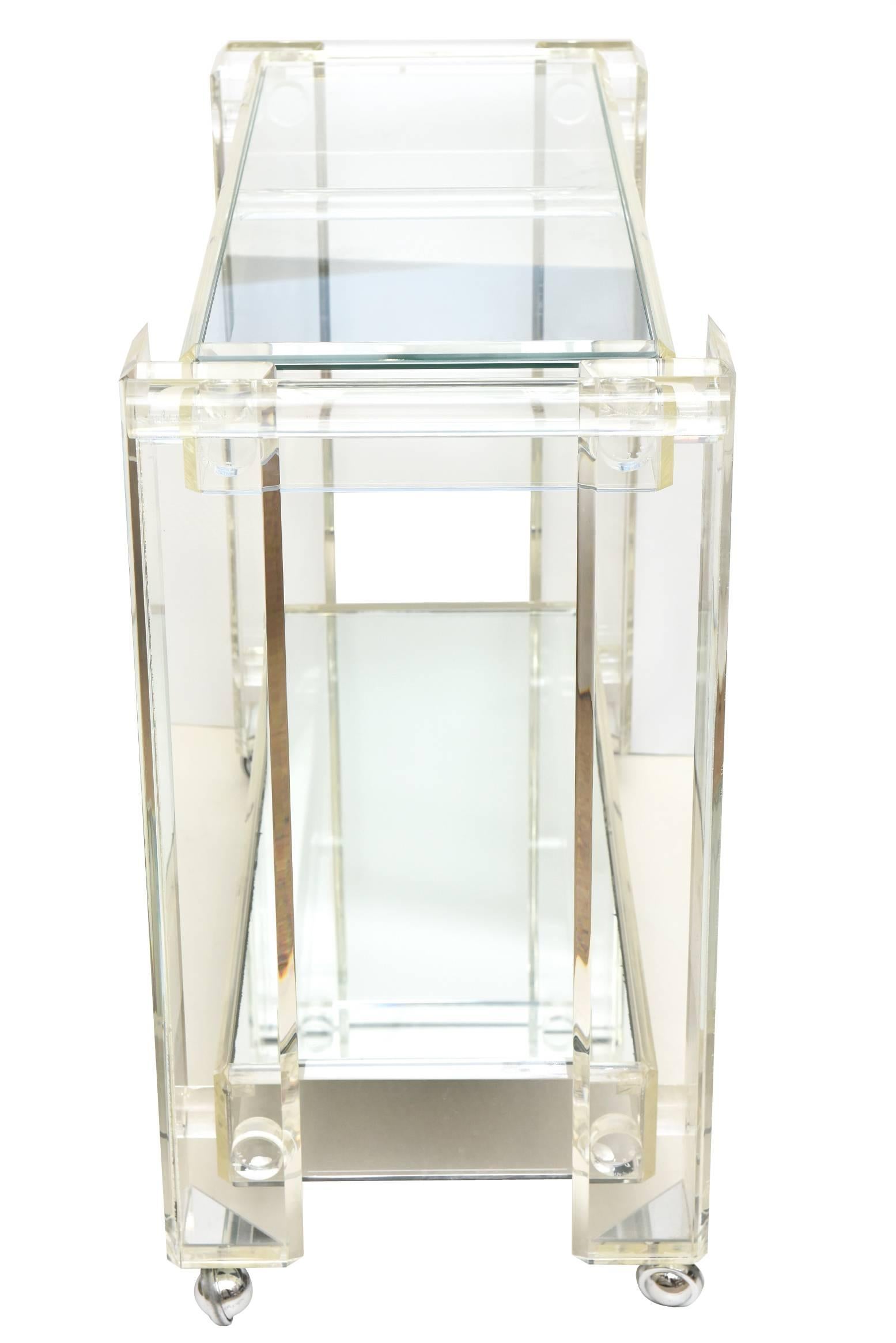 American Vintage Lucite Mirrored and Glass Two-Tier Bar Cart or Trolley 