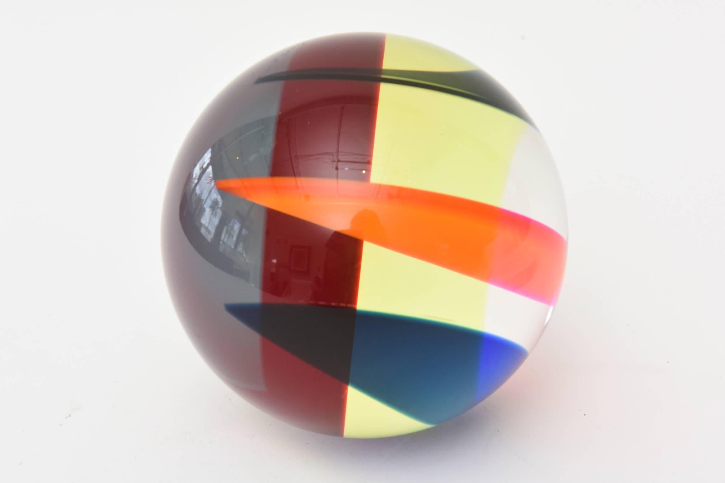 Signed and Dated Vasa Mihich Laminated Sphere Lucite Ball Sculpture 3