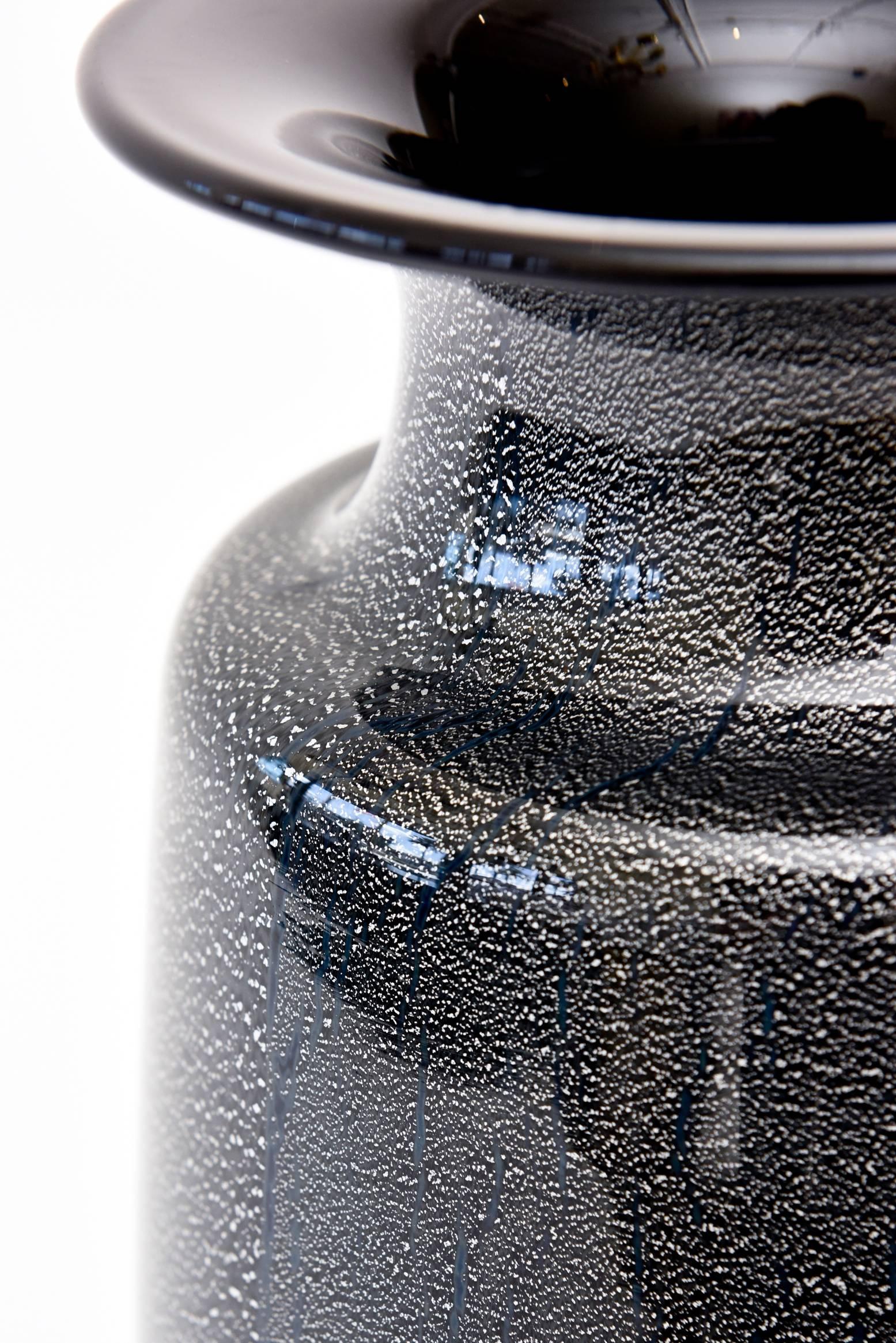 Italian Murano Seguso Black Amethyst and Silver Foil Large Vase or Vessel /SALE 3