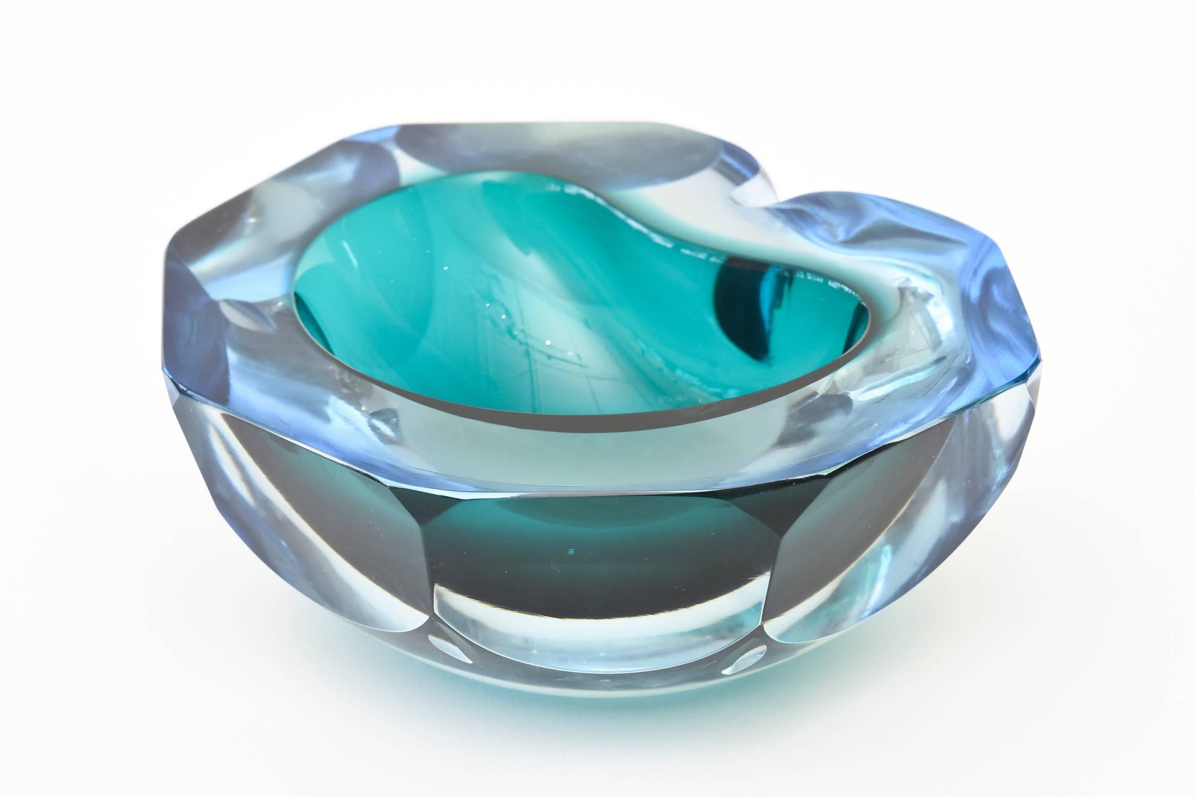 Italian Murano Cenedese Faceted Sommerso Chunky Glass Bowl  2