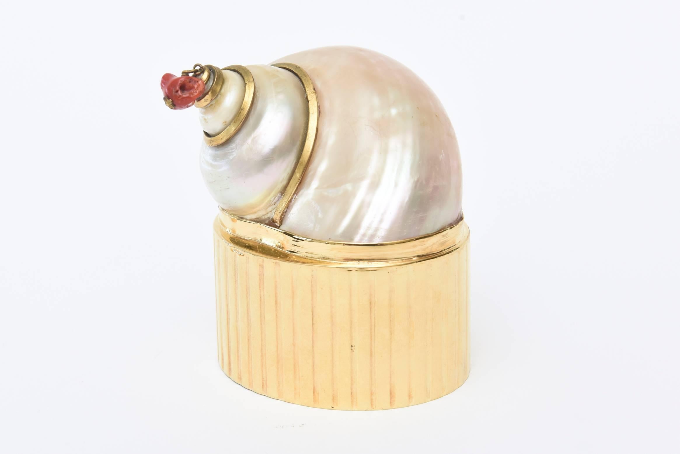 Gold-Plated Vintage Organic Modern Box with Chamber Nautilus Shell and Coral 3
