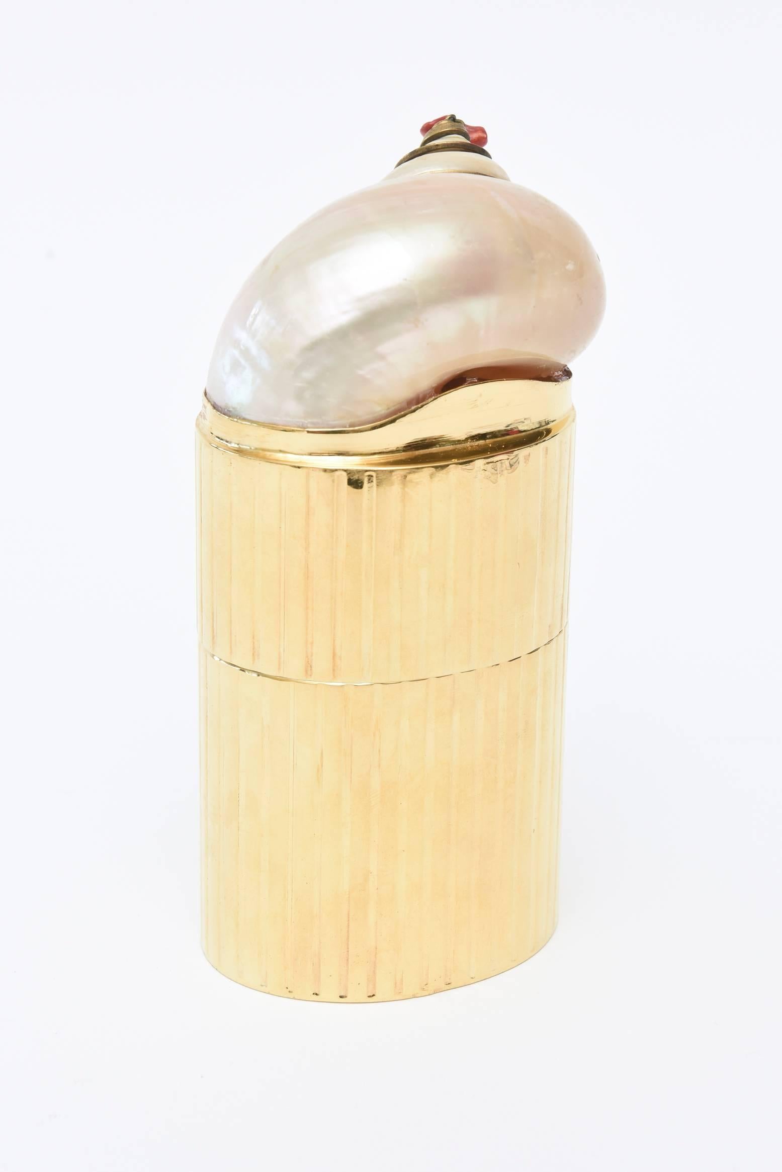 Late 20th Century Gold-Plated Vintage Organic Modern Box with Chamber Nautilus Shell and Coral