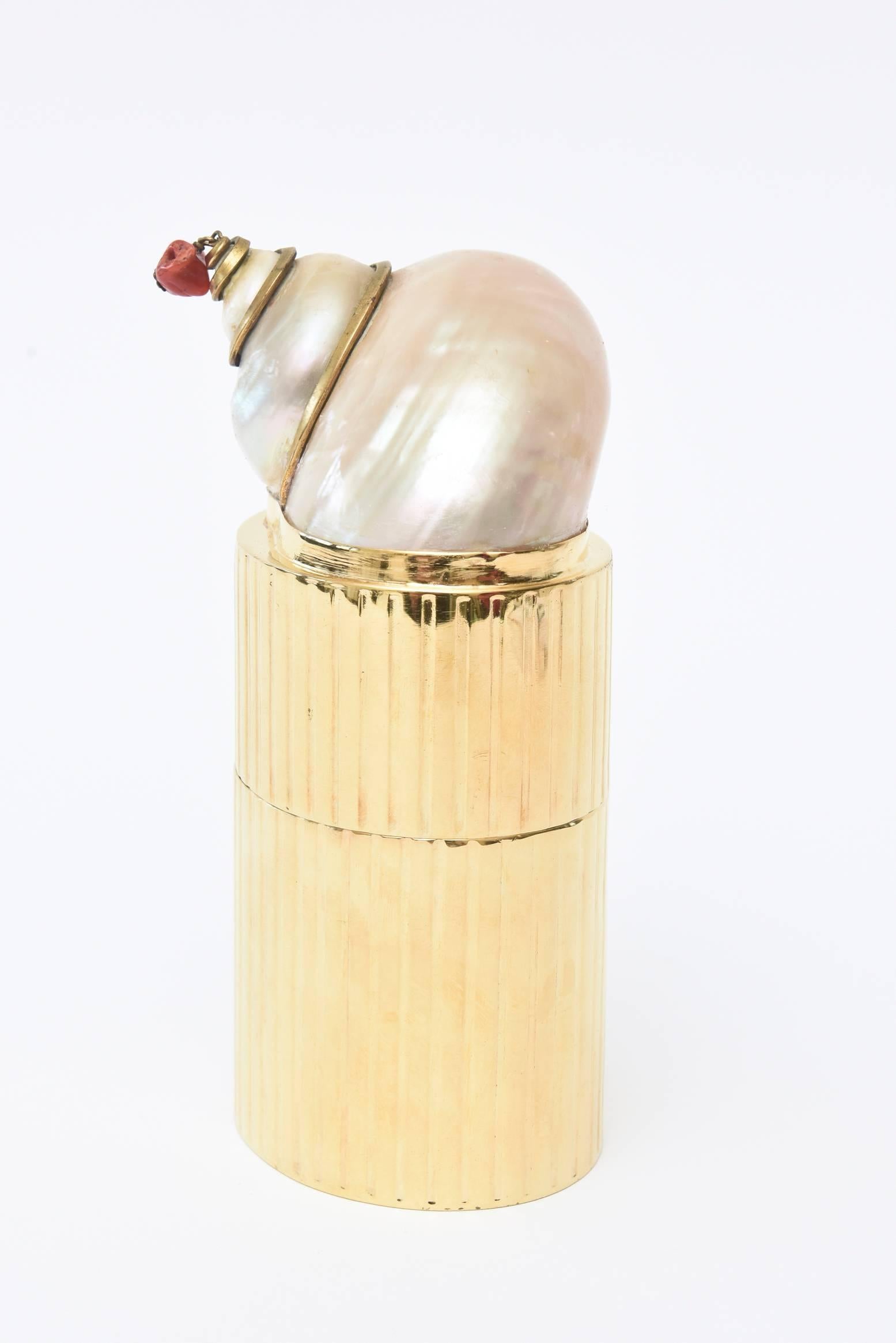 Gold-Plated Vintage Organic Modern Box with Chamber Nautilus Shell and Coral In Good Condition In North Miami, FL