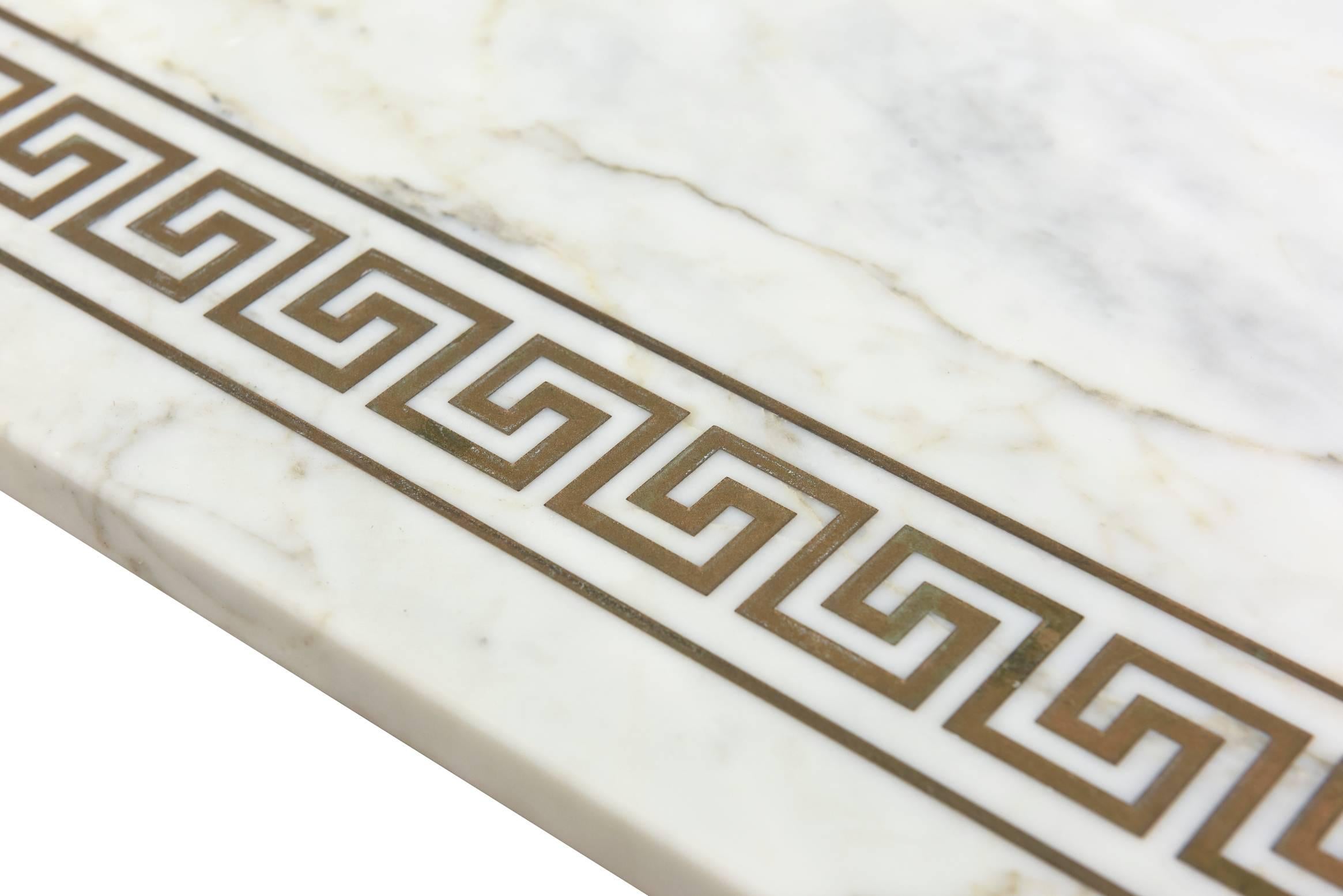 Carrara Marble Greek Key and Brass Cocktail Table Mid-Century Modern 1
