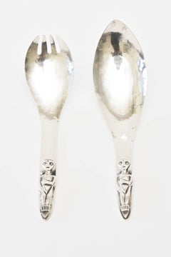 Silver-Plate Vintage Sculptural Salad Servers or Serving Pieces Pair Of