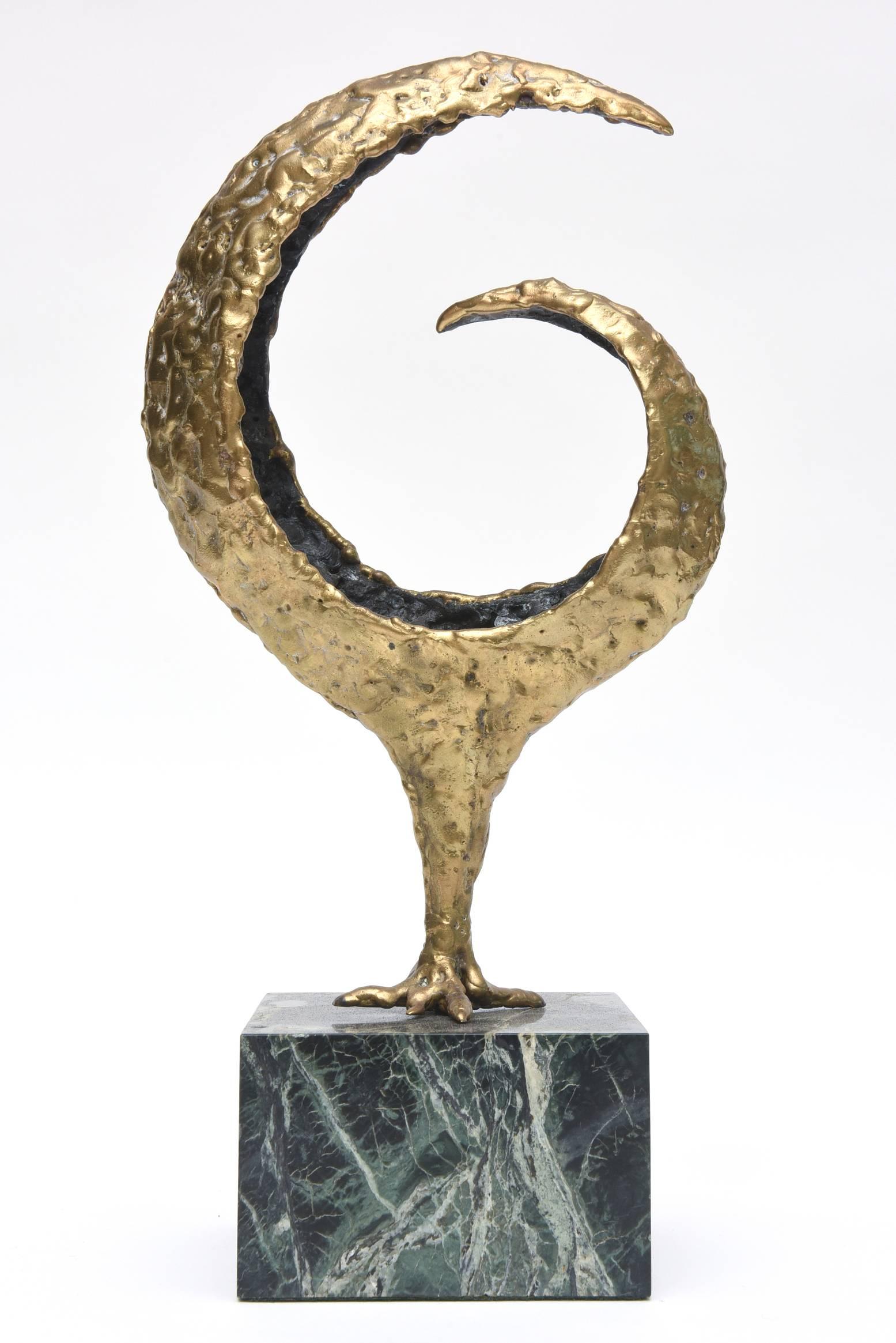 Molten Bronze and Variegated Marble Signed Sculpture Vintage In Good Condition For Sale In North Miami, FL