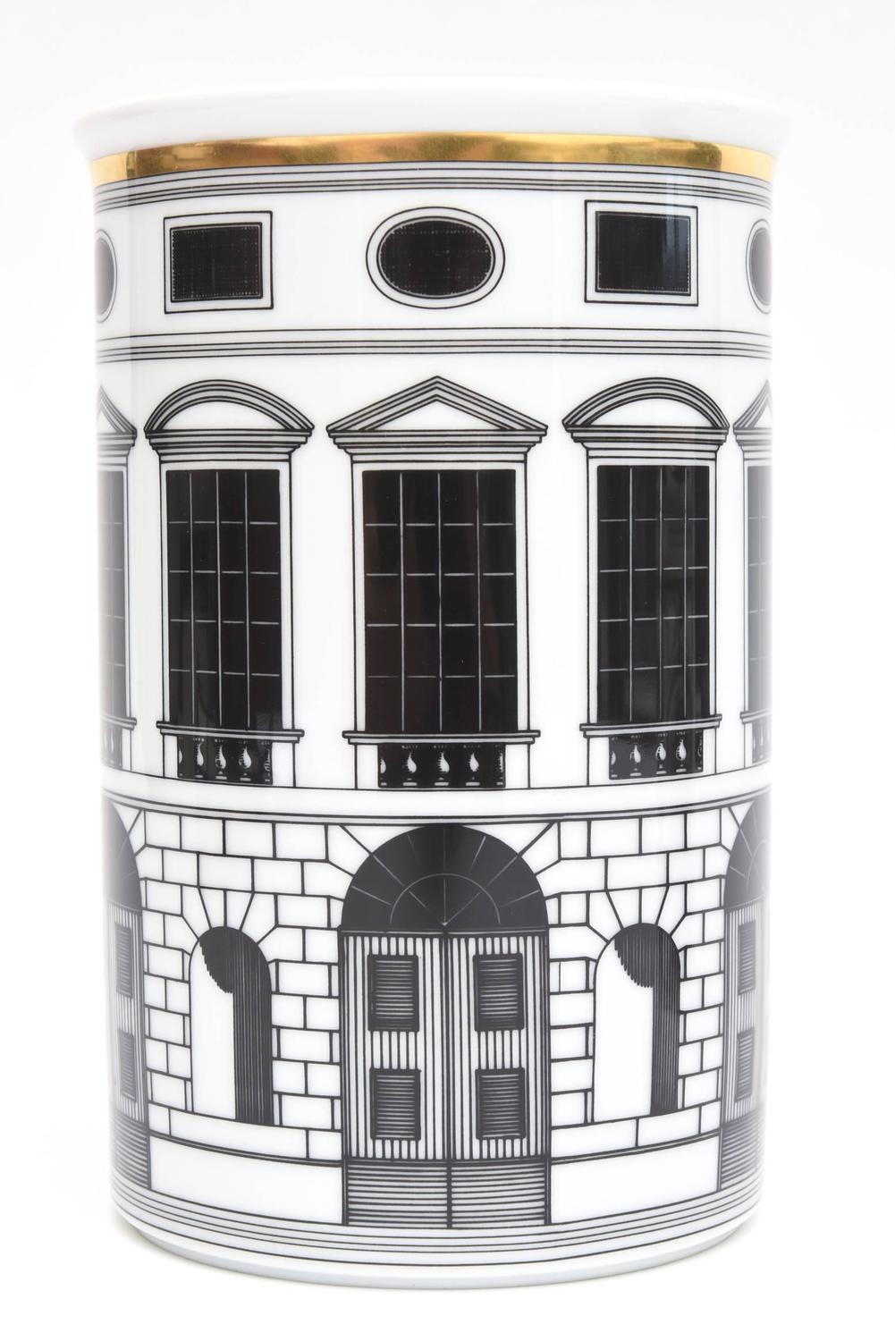 Pair of Fornasetti Porcelain Architectural Vessels/ Vases at 1stdibs