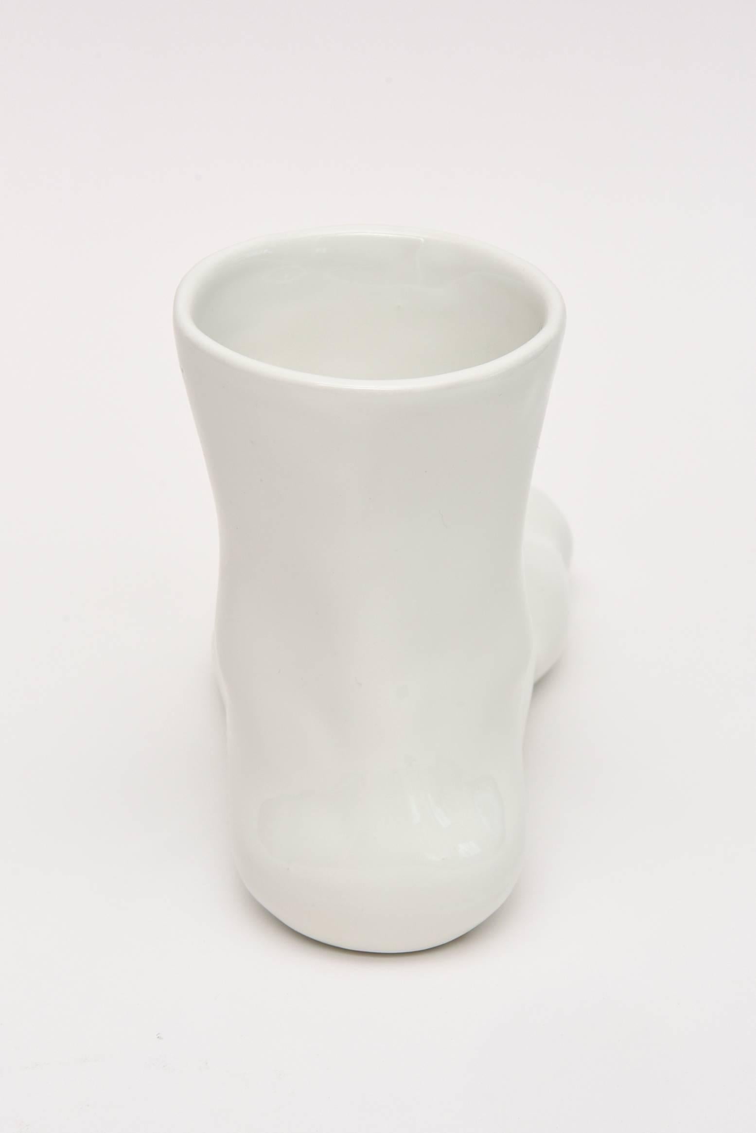 Modern Italian Fornasetti Style Ceramic Foot Vase/Vessel 