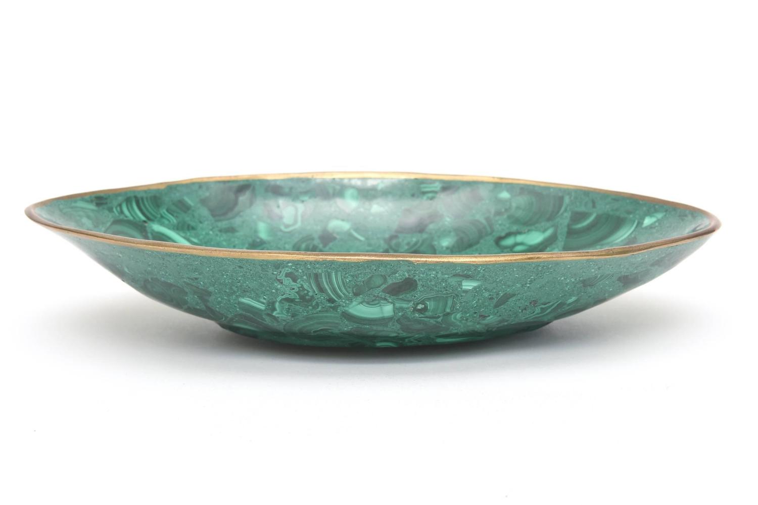 Elongated Oval Malachite and Bronze Bordered Bowl at 1stdibs