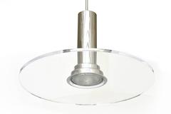Fredrick Ramond Signed Pendant Light Lucite and Chromed Metal Vintage 1980's